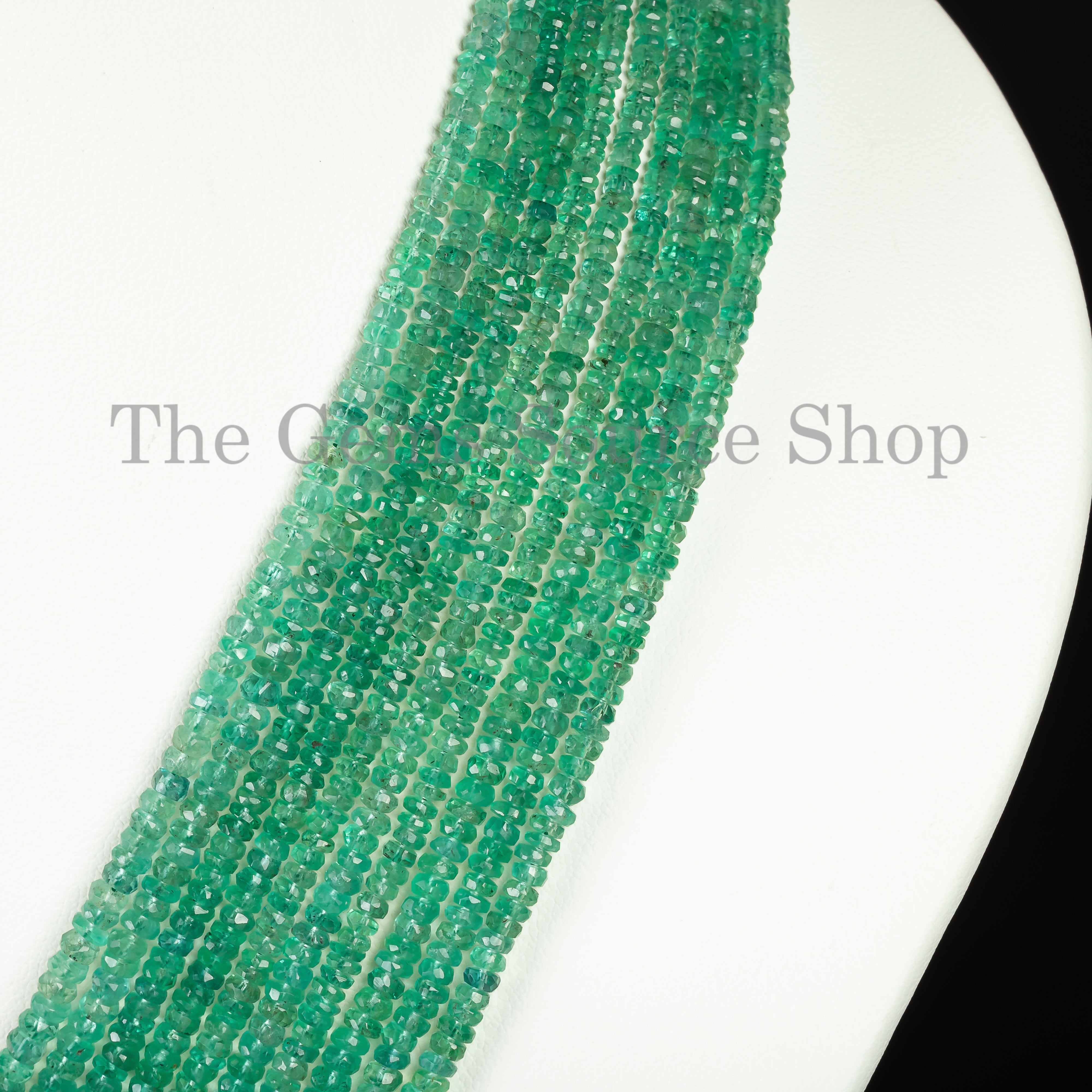 10 Lines Natural Zambian Emerald Faceted Rondelle Necklace, TGS-4607