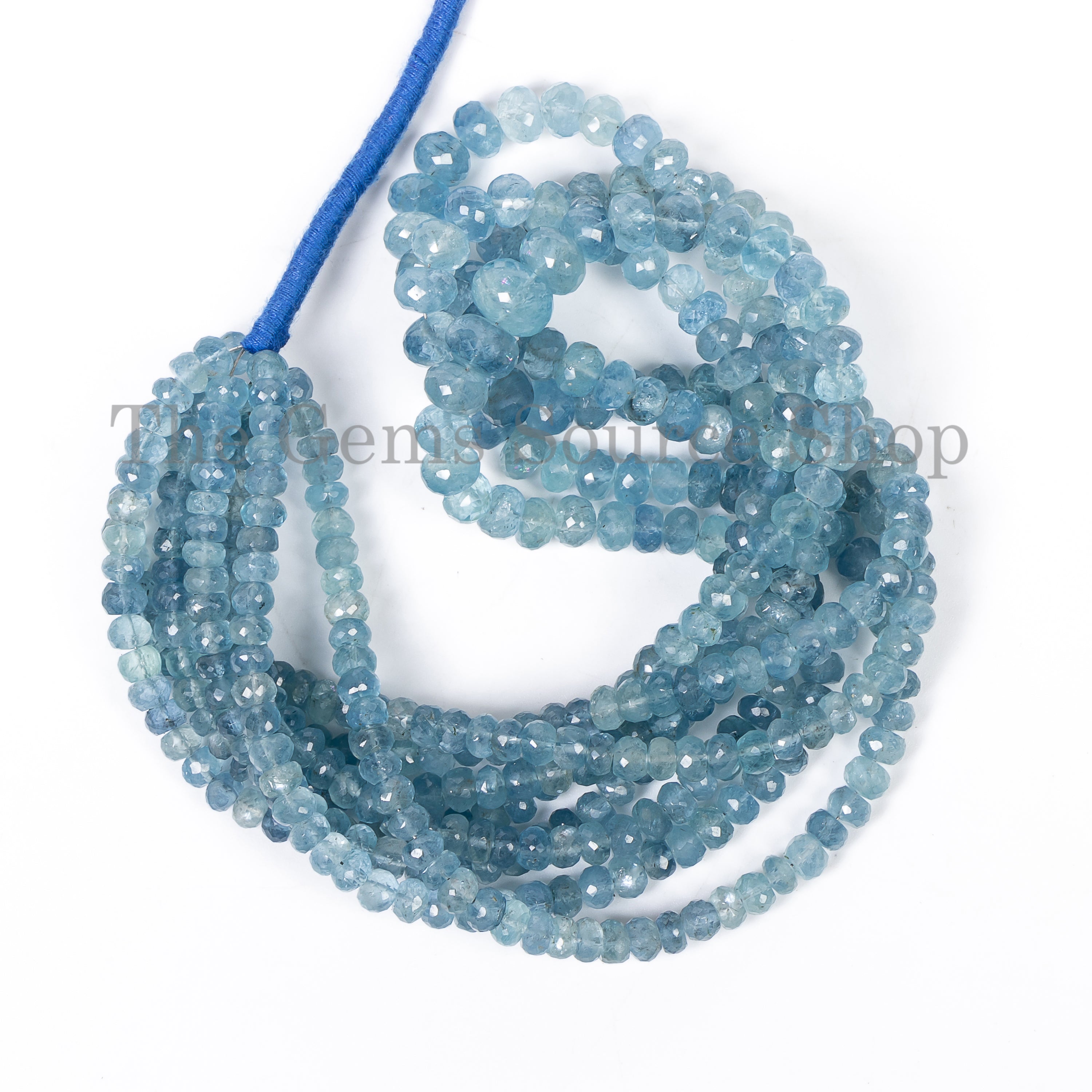 Natural Santa Maria Aquamarine Beads, Aquamarine Faceted Rondelles, Loose Aquamarine TGS-4860