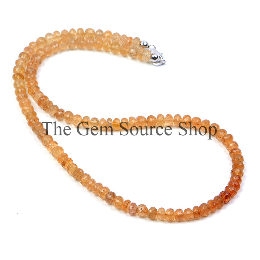 Extremely Rare Natural Imperial Topaz Beads Necklace, Faceted Rondelle Beads Necklace