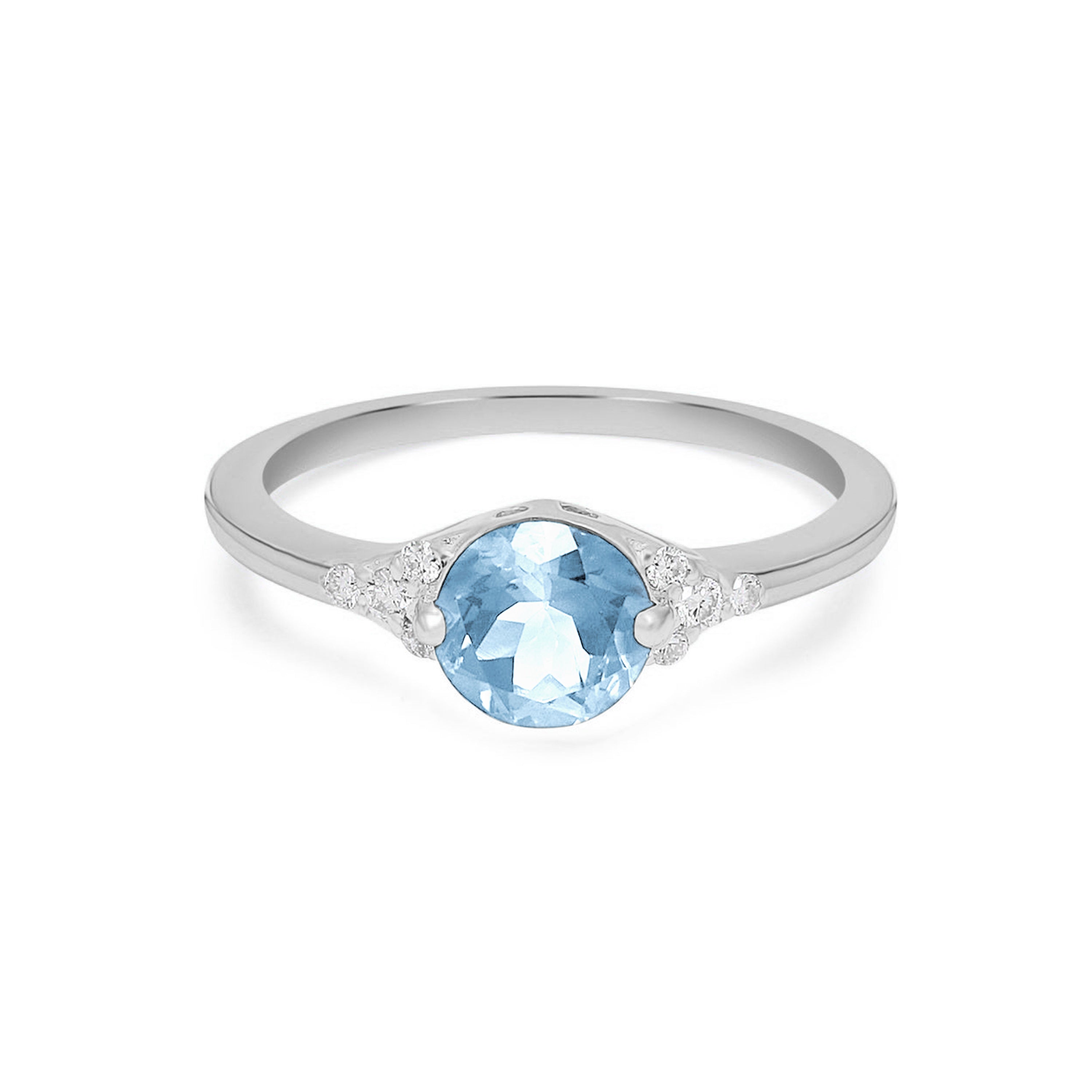14k Solid Gold Ring, Natural Aquamarine & Diamond 18k Gold Ring, Engagement Ring, CV69_A