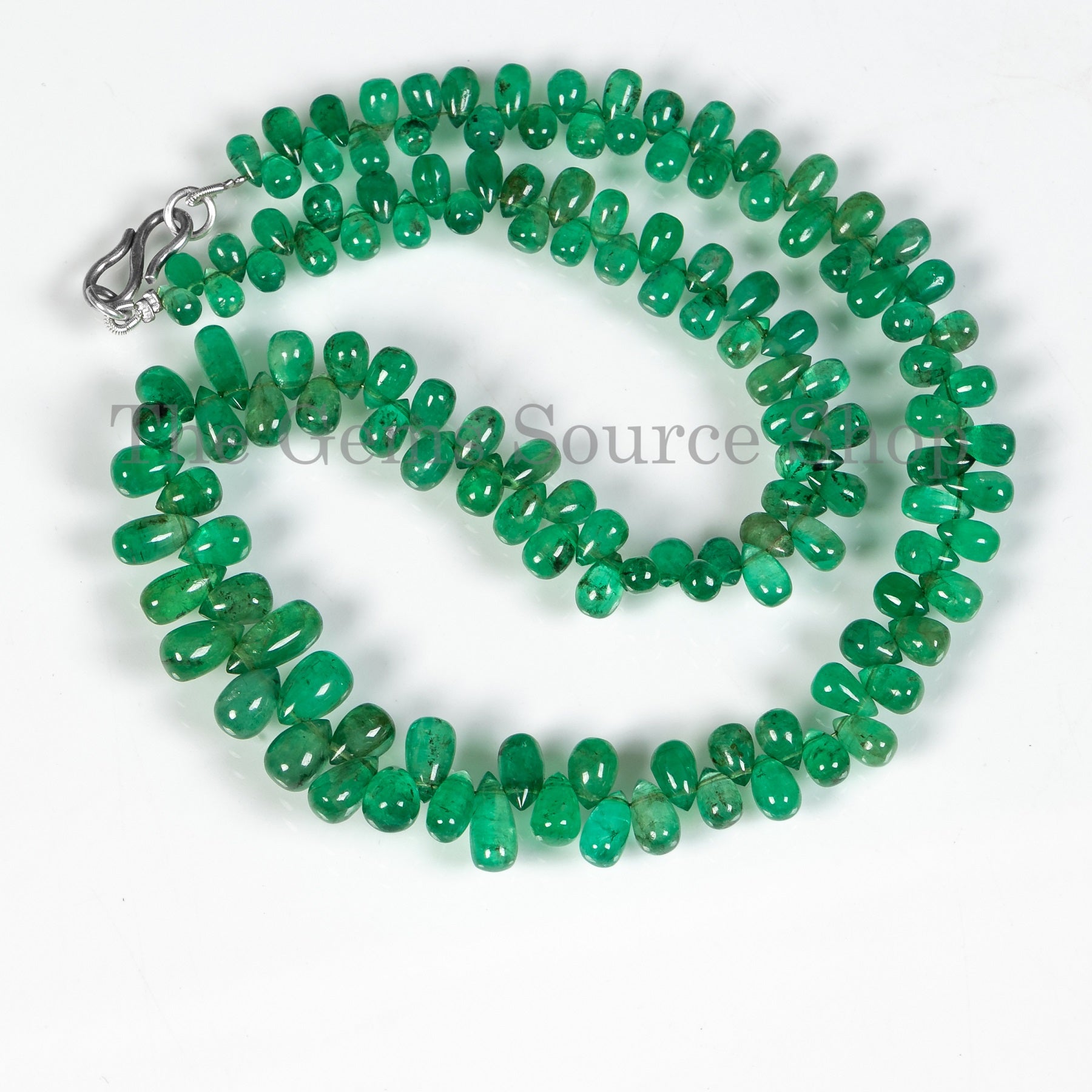 Natural Emerald Smooth Drops Shape Beaded Necklace TGS-4549
