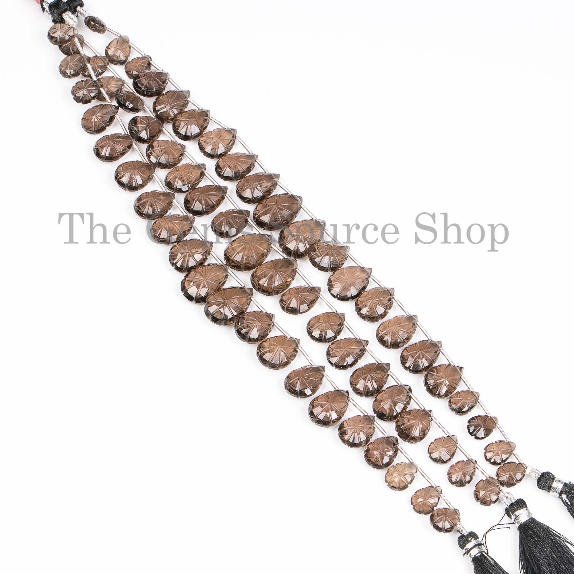 Natural Smoky Quartz Pear Beads, Smoky Quartz Beads, Flower Carving Beads