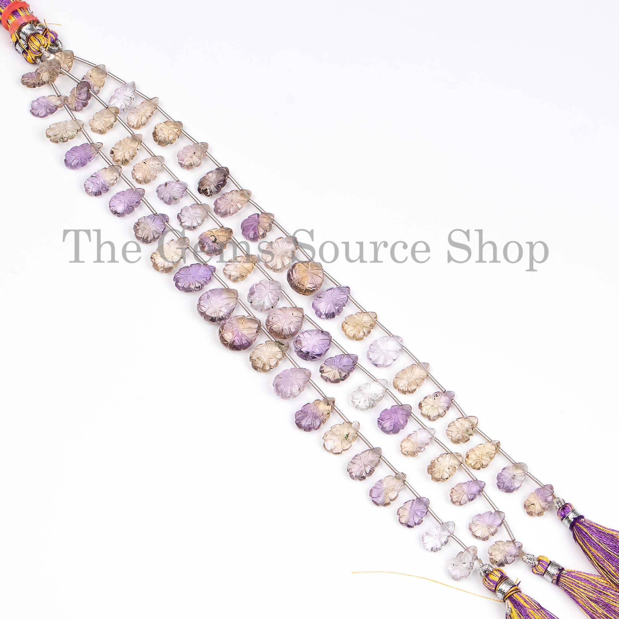 New Arrivals Ametrine Pear Carving Flower Beads, Ametrine Carved Beads