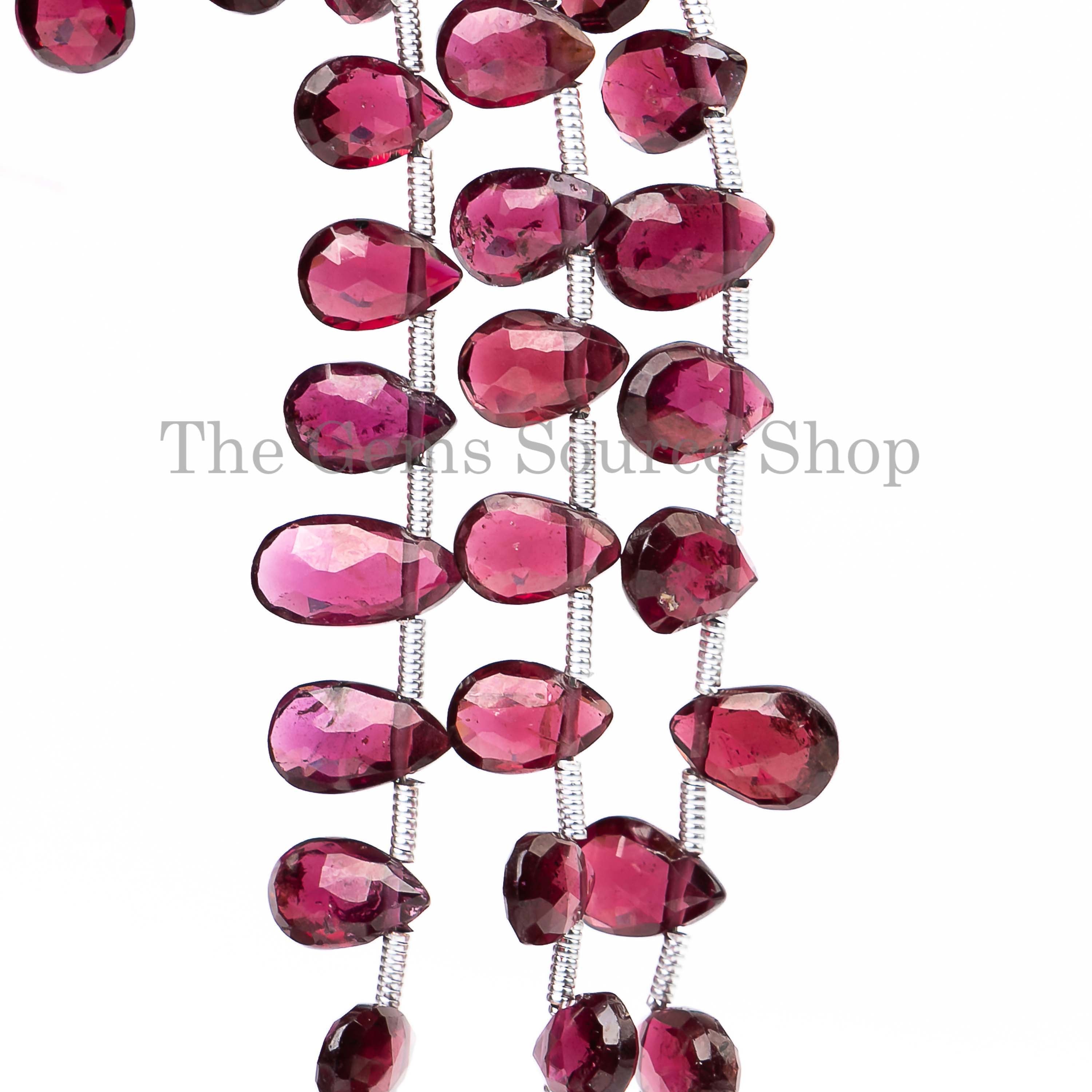 Rhodolite Garnet Faceted Pear Shape Beads, Side Drill Pear Beads, Garnet Briolette Beads