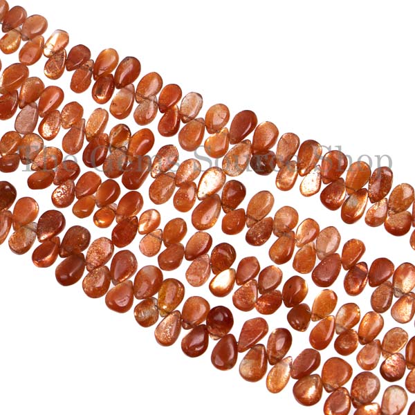 Natural  Sunstone Smooth Pear Briolette, Gemstone Beads, Pear Shape Beads