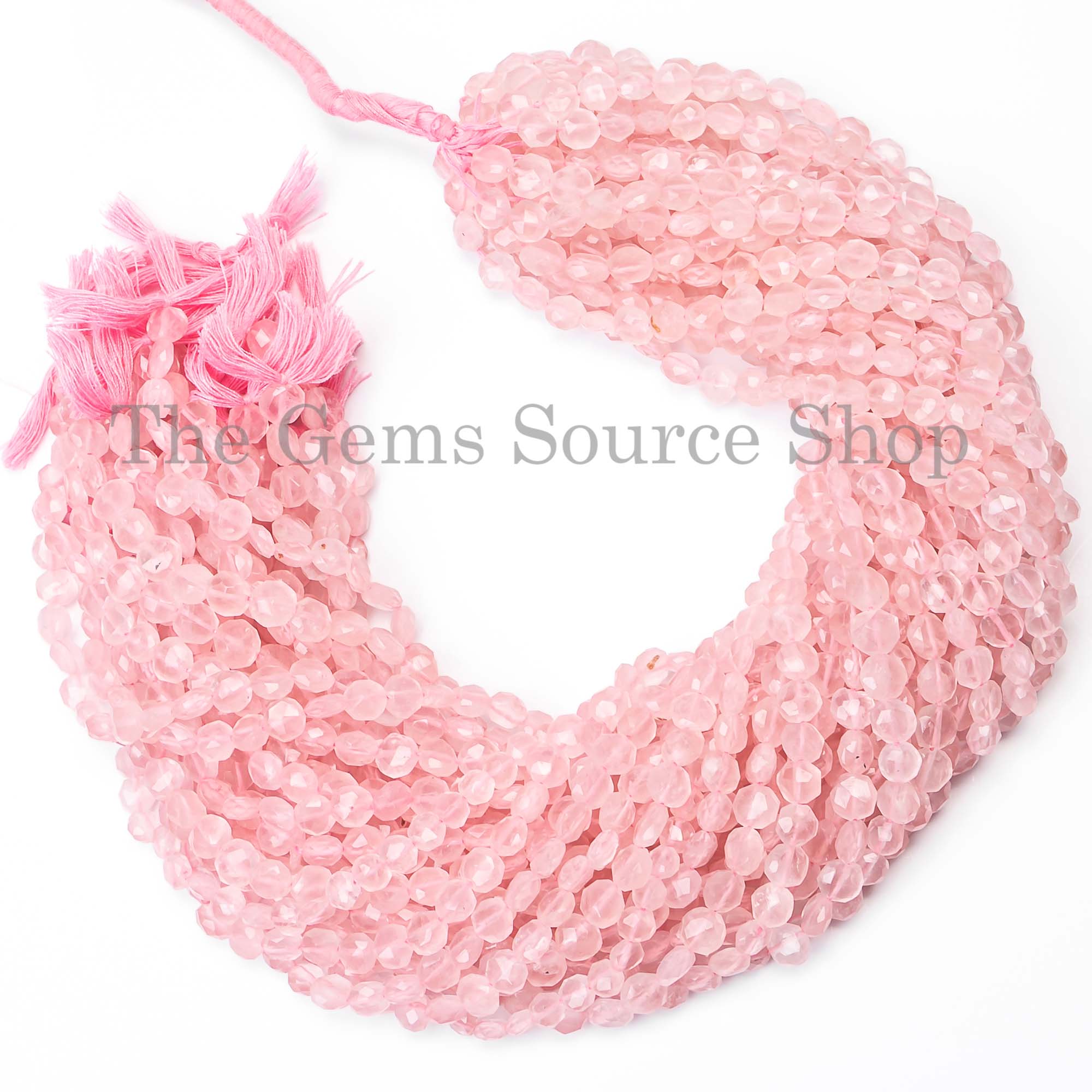 6-8mm Rose Quartz Faceted Coin Shape Beads, Pink Rose Quartz Beads, Coin Shape Beads