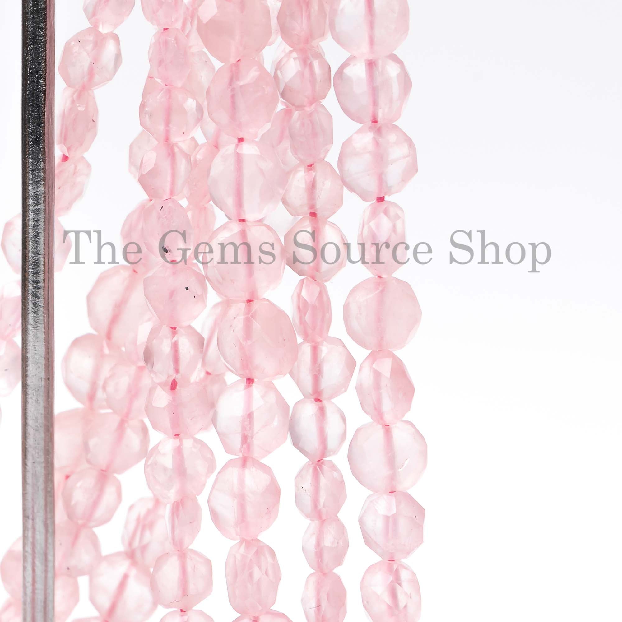 6-8mm Rose Quartz Faceted Coin Shape Beads, Pink Rose Quartz Beads, Coin Shape Beads