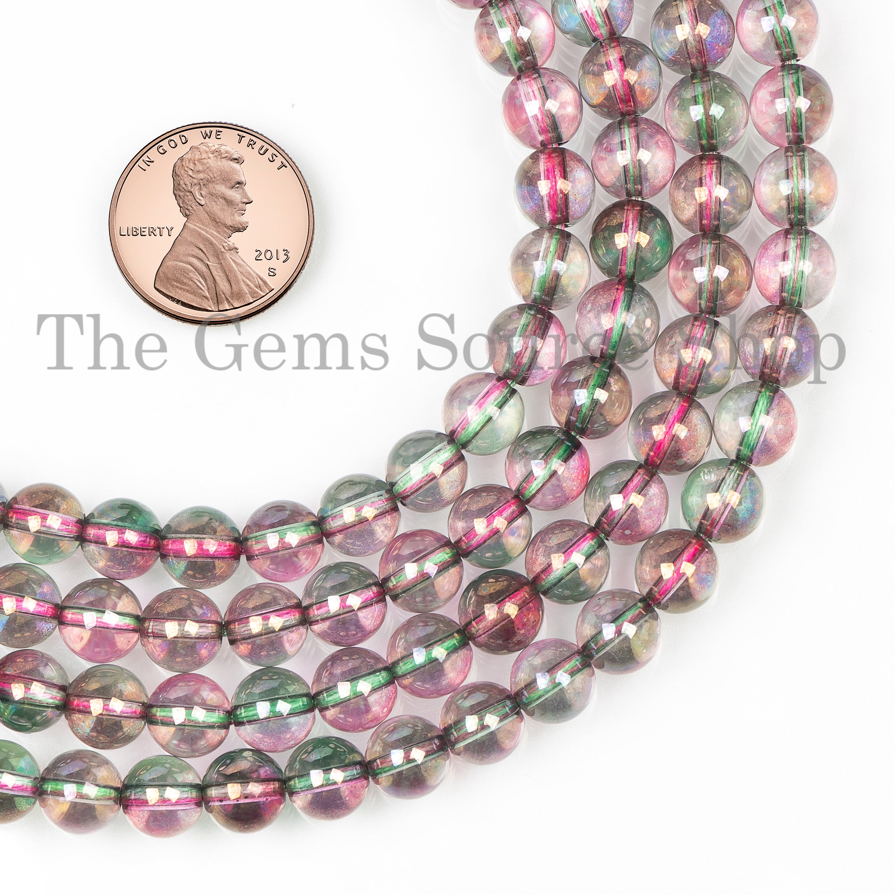 Pink Mystic Quartz Balls, Smooth Round Beads, 8" Loose Mystic Quartz Strand, 7-7.5 mm Plain Mystic Quartz Gemstone