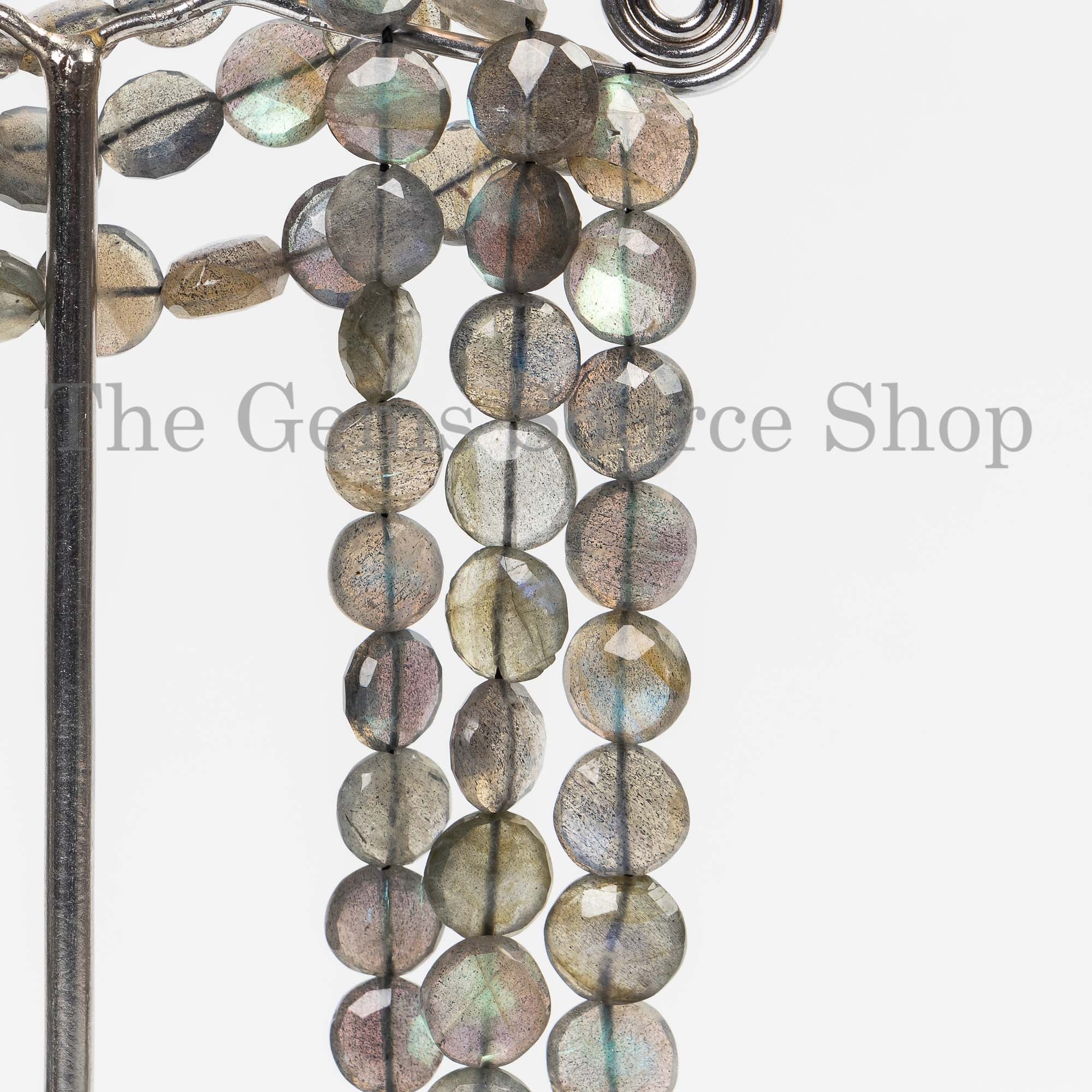 7-8mm Labradorite Faceted Coin Beads, Labradorite Beads, Labradorite Round Coin Briolette, Labradorite Faceted Beads, Coin Beads