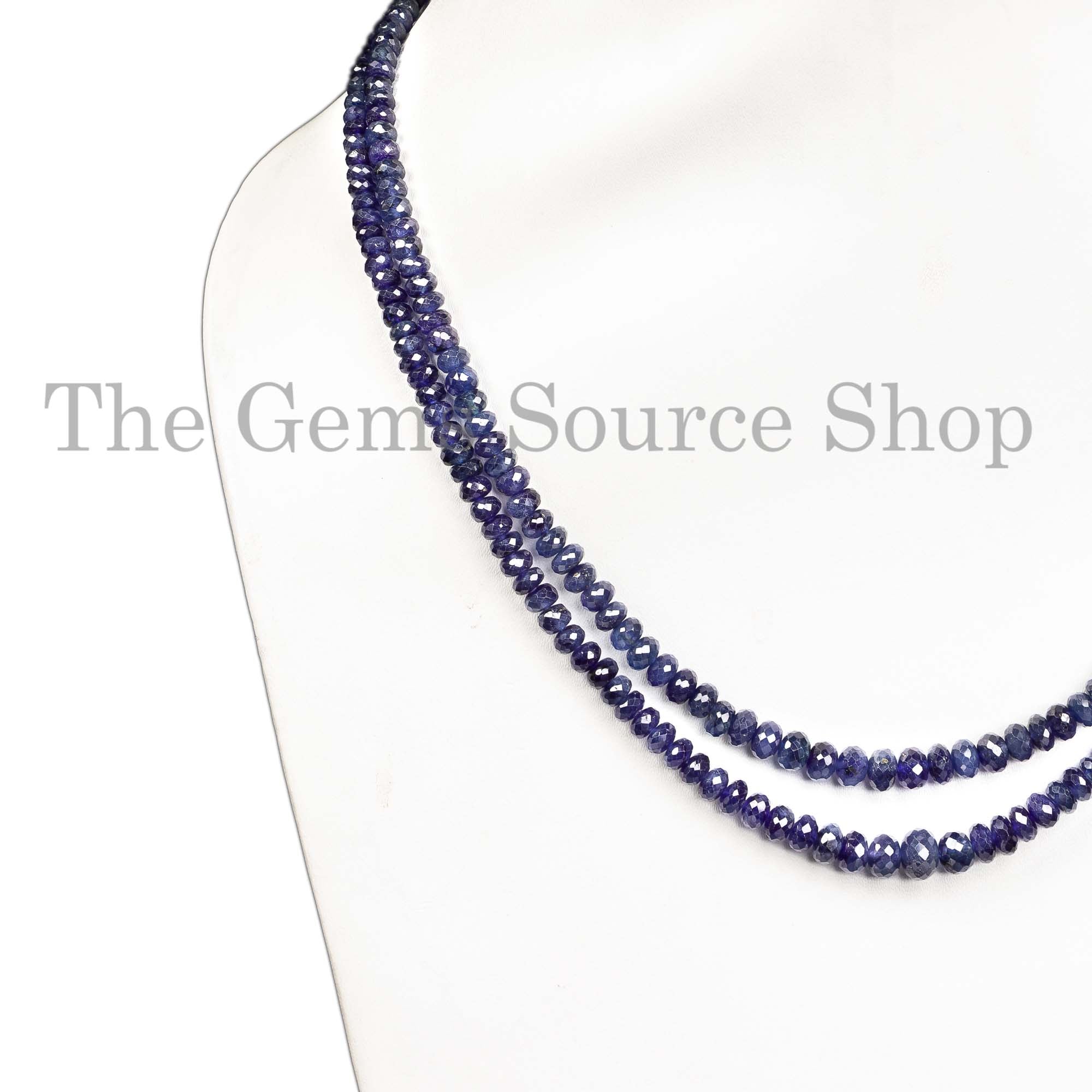 Blue Sapphire Beads Necklace, Sapphire Faceted Beads Necklace, Sapphire Rondelle Beads Necklace
