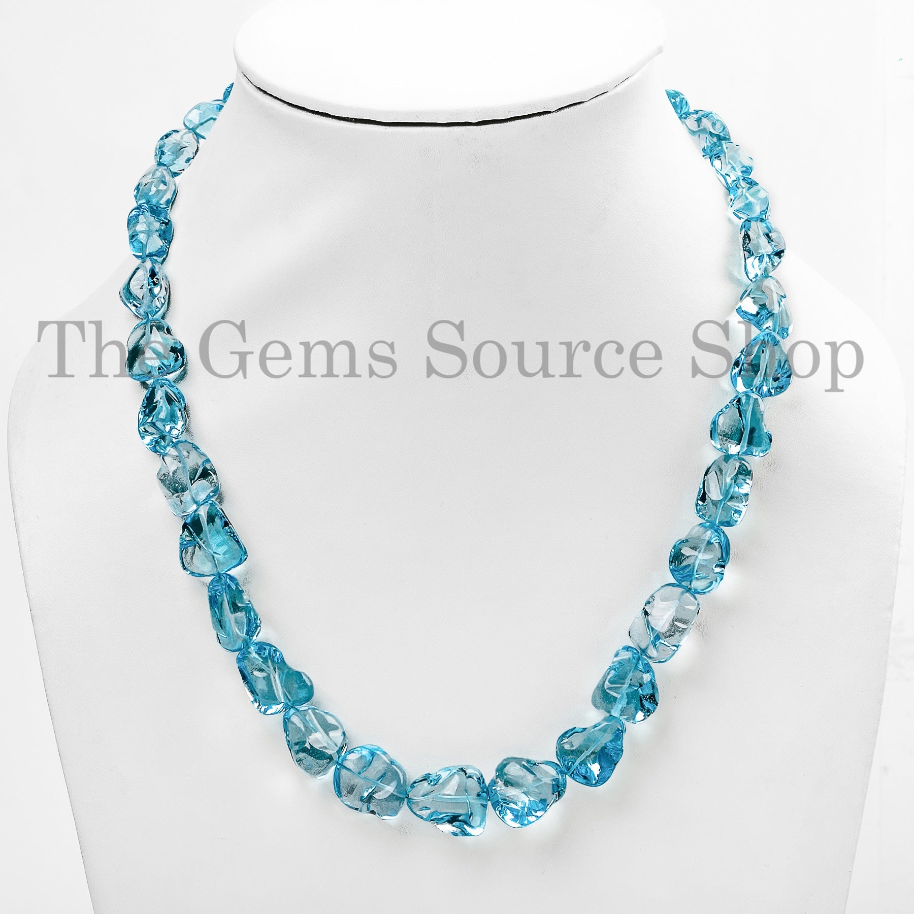 Sky Blue Topaz Plain Nugget Shape Beaded Necklace TGS-0407