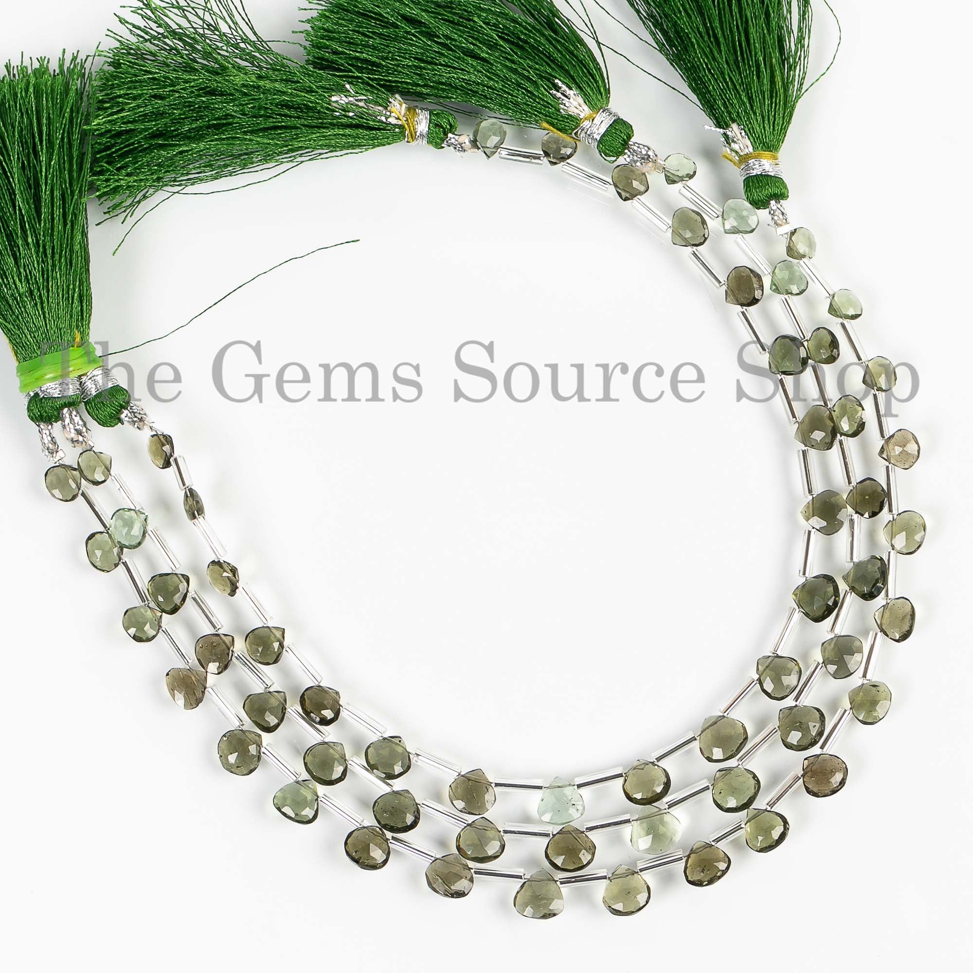 5.5-7mm Moldavite Gemstone Heart Briolette, Natural Moldavite Beads, Faceted Heart Beads, Moldavite Beads Strand, Certificate Moldavite