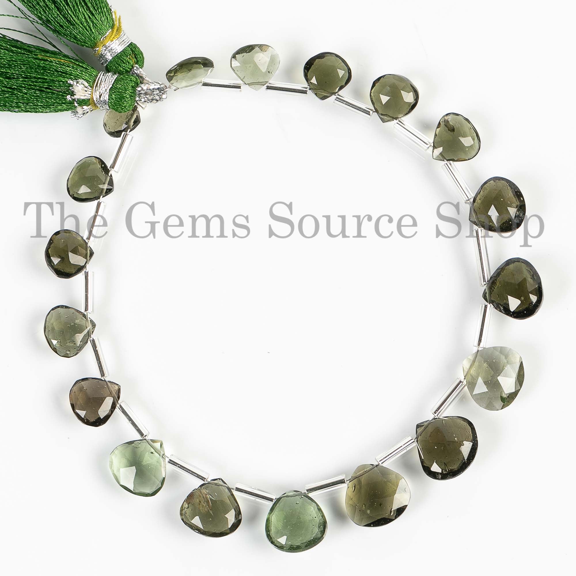 Top Quality Moldavite Heart Briolette, 8-11mm Natural Moldavite Beads, 7-14mm Faceted Gemstone Beads, Moldavite Strand,Certificate Moldavite