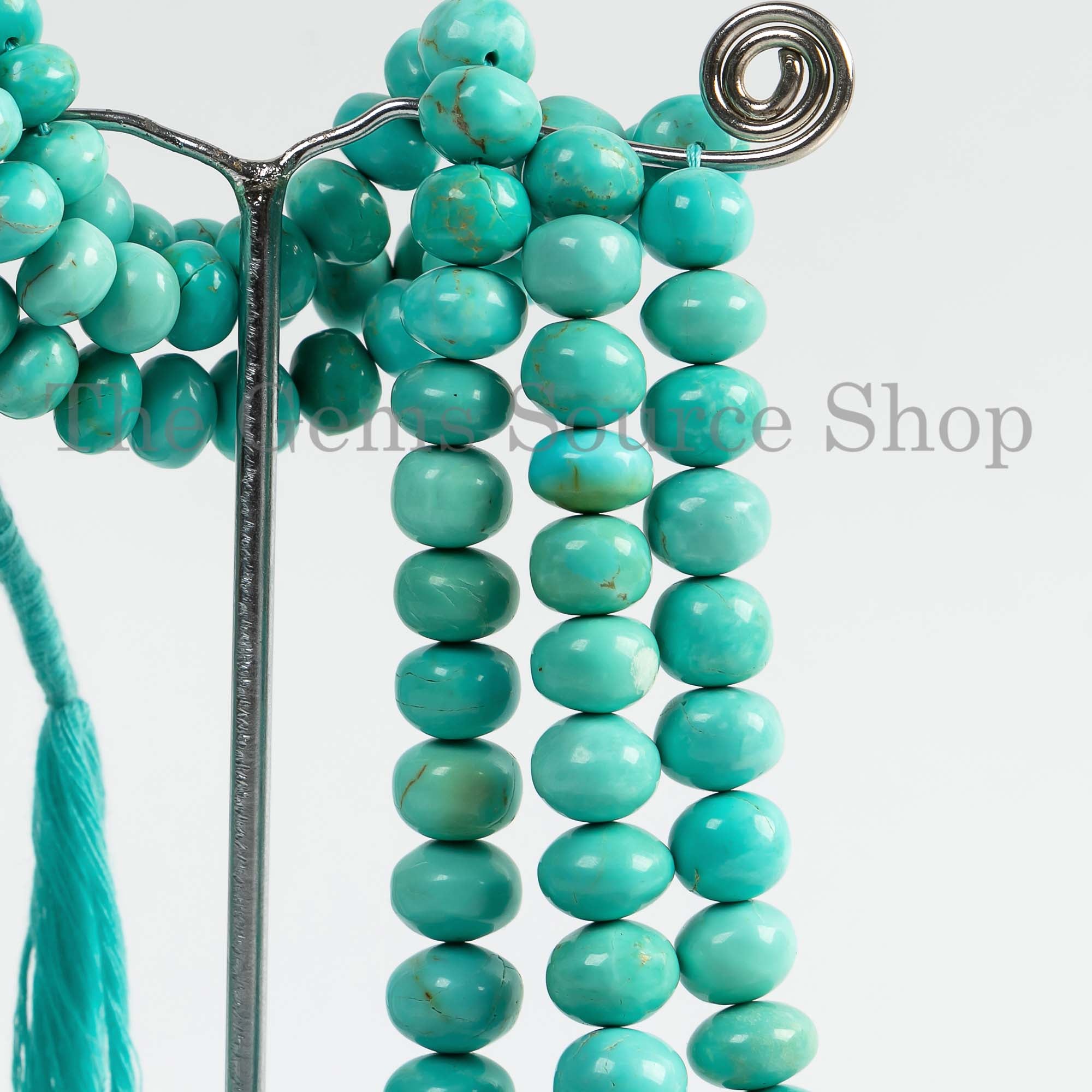 7.5-13mm Turquoise Smooth Rondelle Beads, Loose Turquoise Strand, Turquoise Beads For Jewelry
