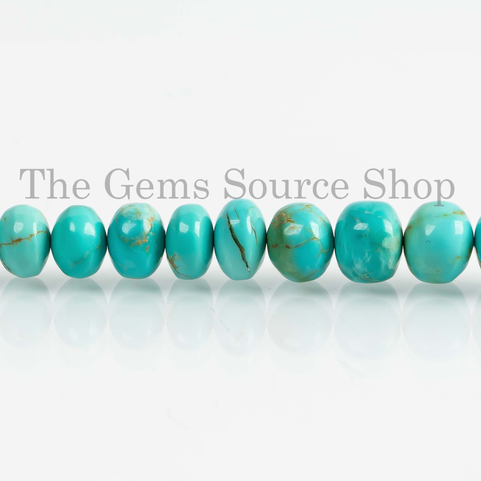 7-11 mm Turquoise Smooth Rondelle Beads, Loose Turquoise Strand, Turquoise Gemstone