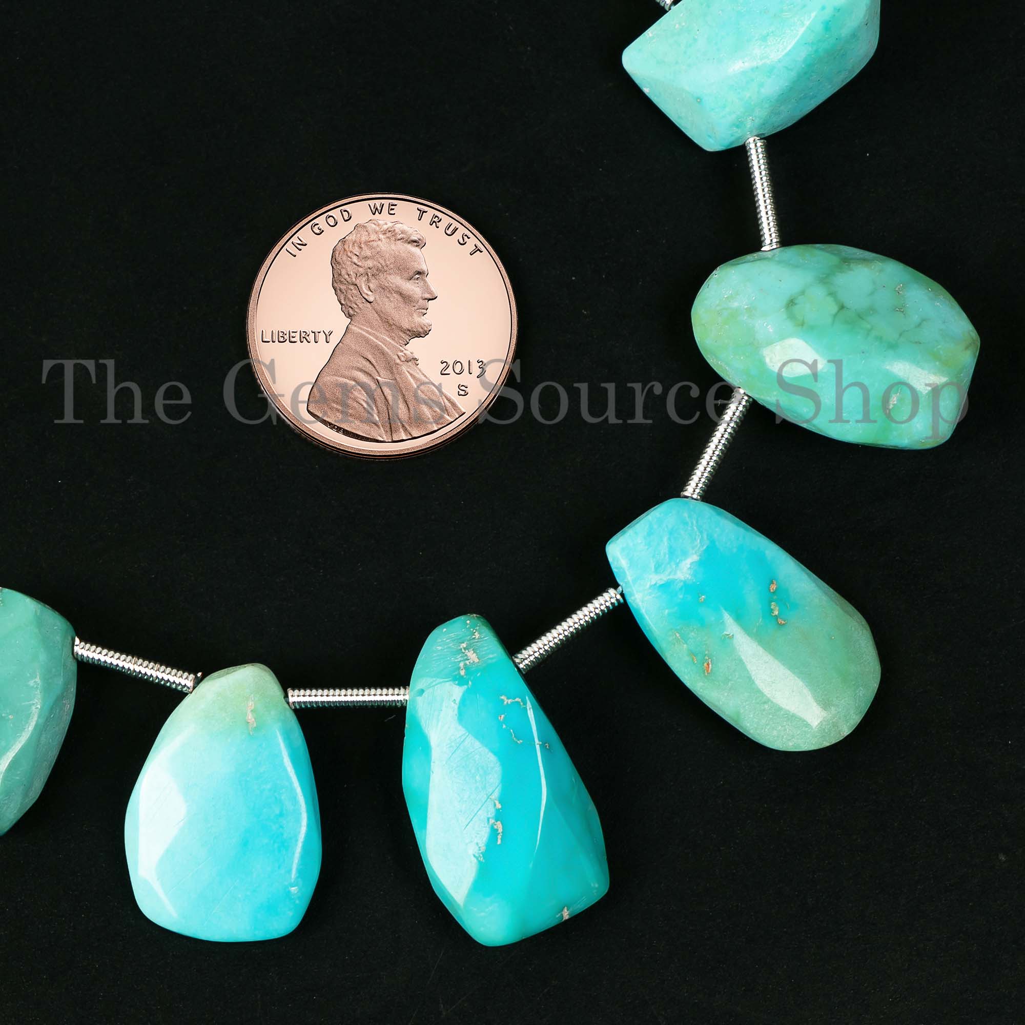 Turquoise Faceted Nuggets, Turquoise Briolette Fancy Beads, Loose Turquoise Strand