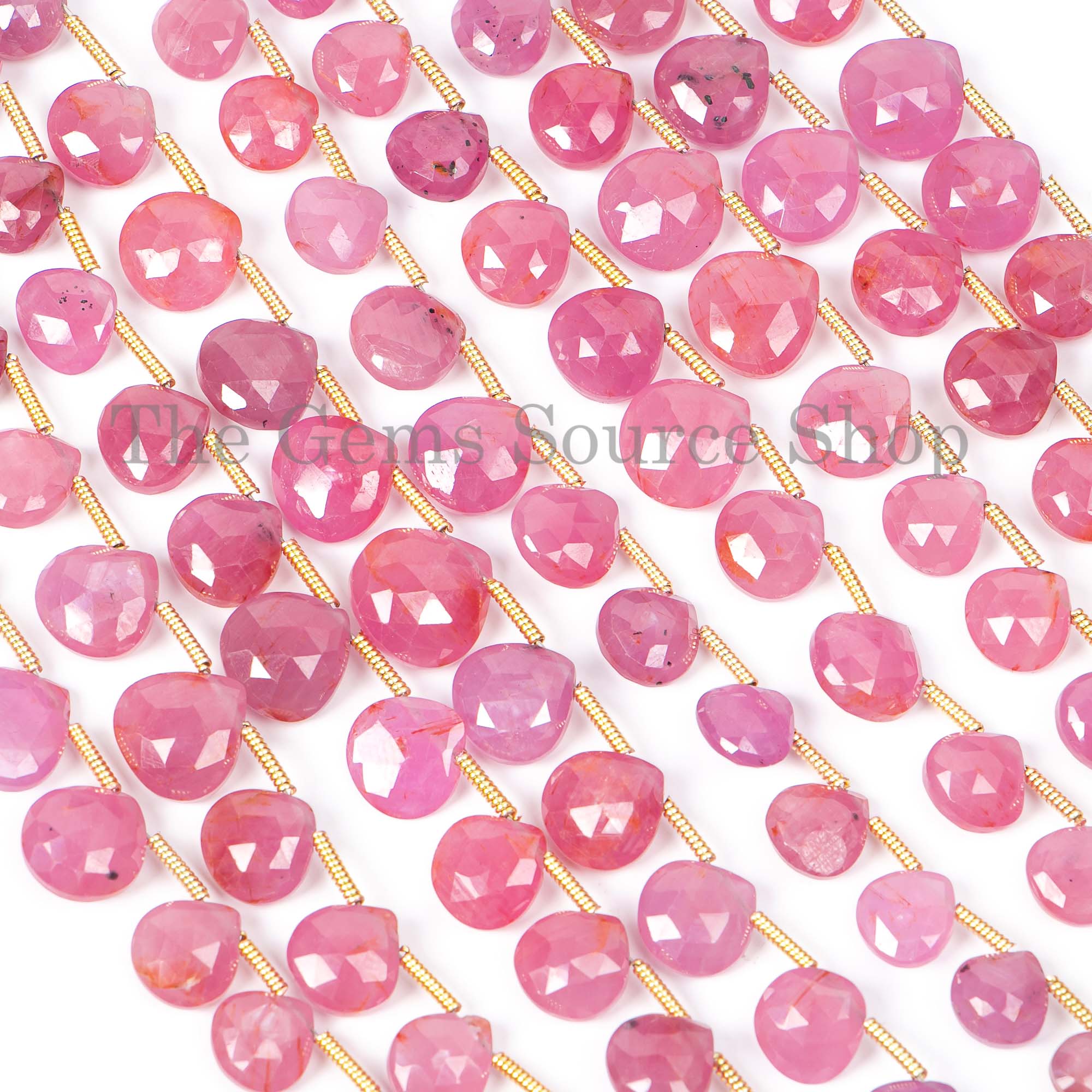 Natural Pink Sapphire Beads, Pink Sapphire Faceted Beads, Pink Sapphire Heart Beads