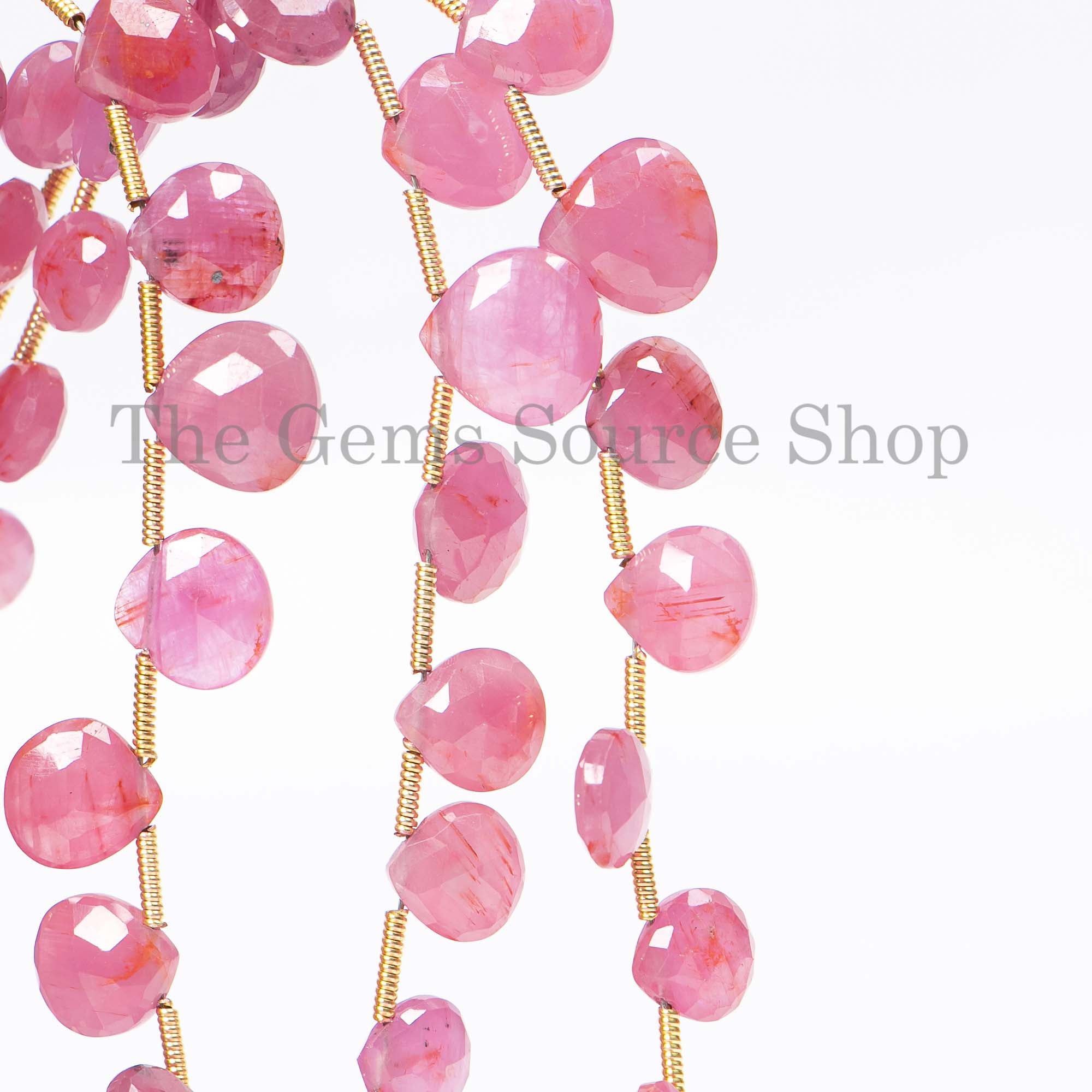 Natural Pink Sapphire Beads, Pink Sapphire Faceted Beads, Pink Sapphire Heart Beads