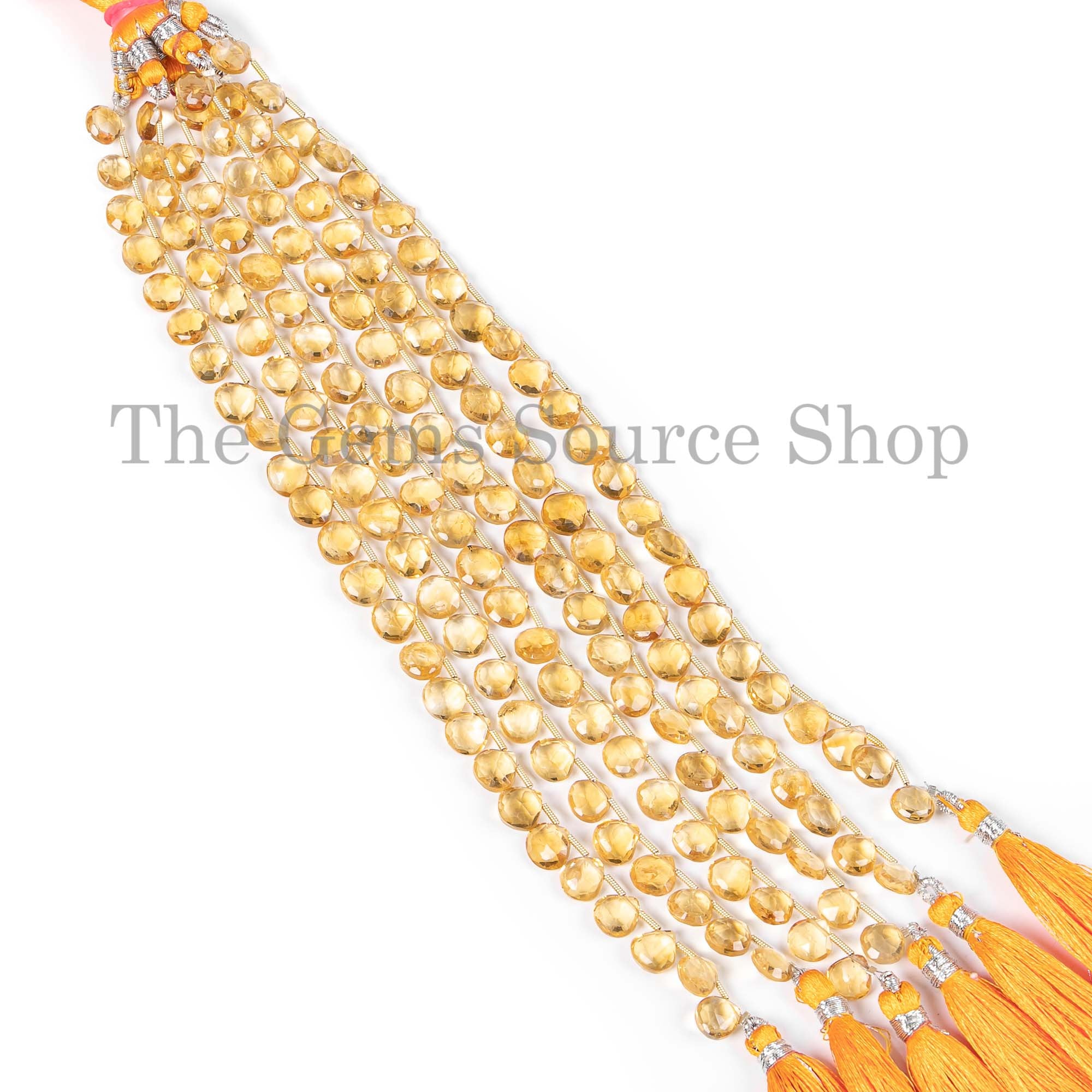 Citrine Beads, Citrine Faceted Heart Beads, Side Drill Heart Beads, Citrine Gemstone Beads