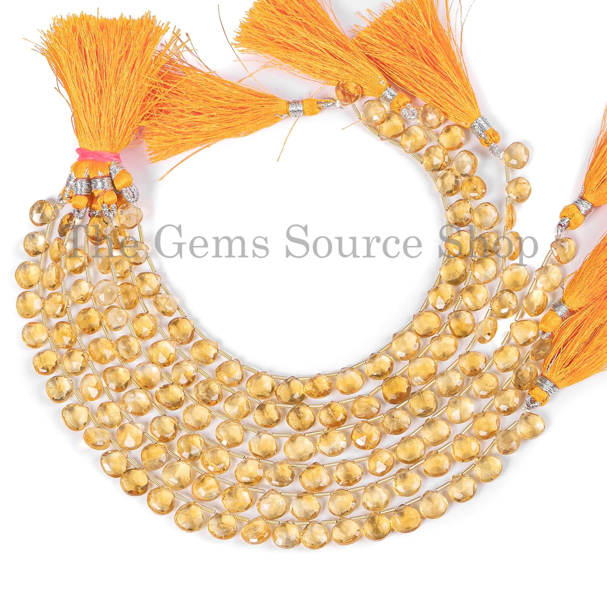 Citrine Beads, Citrine Faceted Heart Beads, Side Drill Heart Beads, Citrine Gemstone Beads