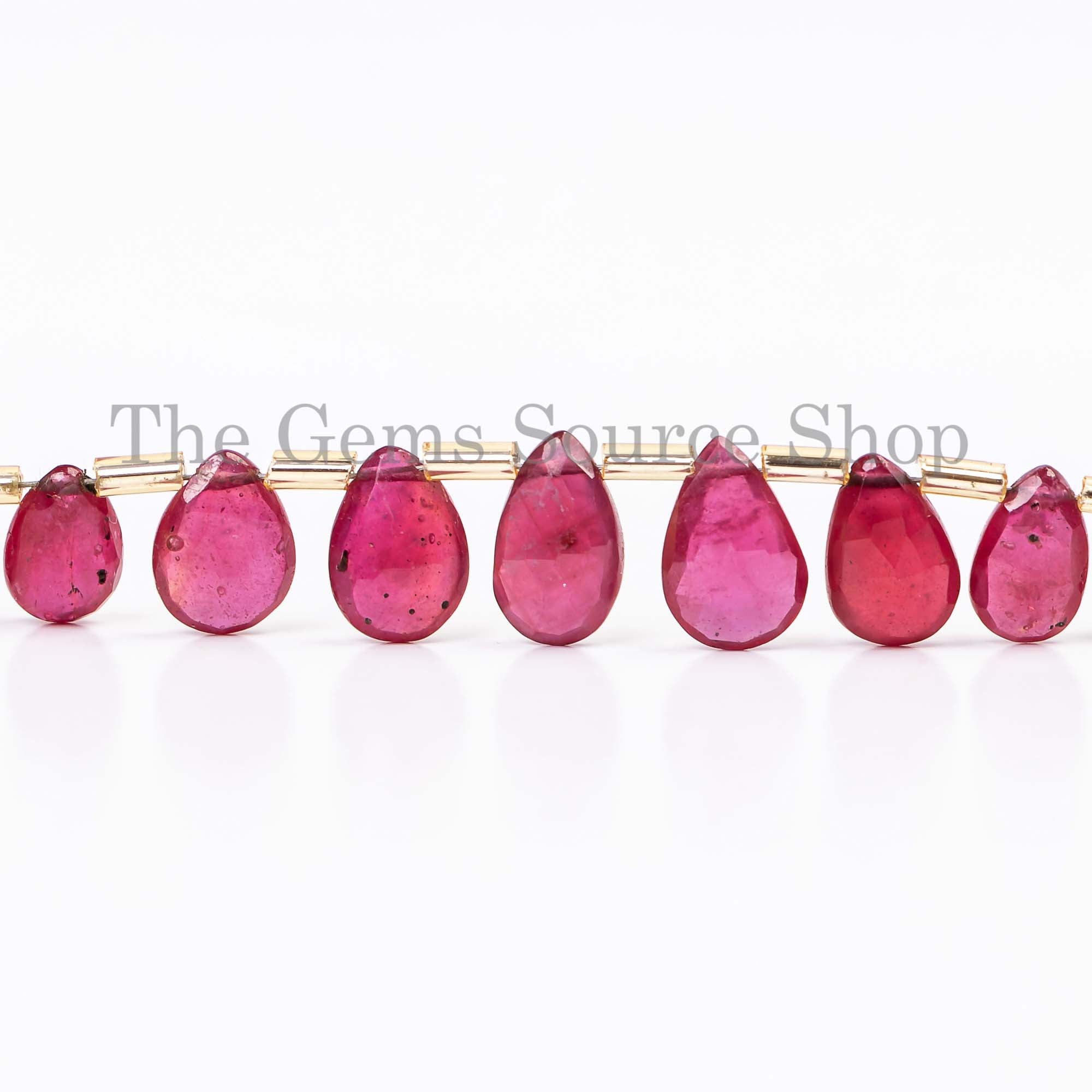 Natural Ruby Faceted Pear Beads Briolettes, Ruby Faceted Beads, Ruby Pear Shape Beads
