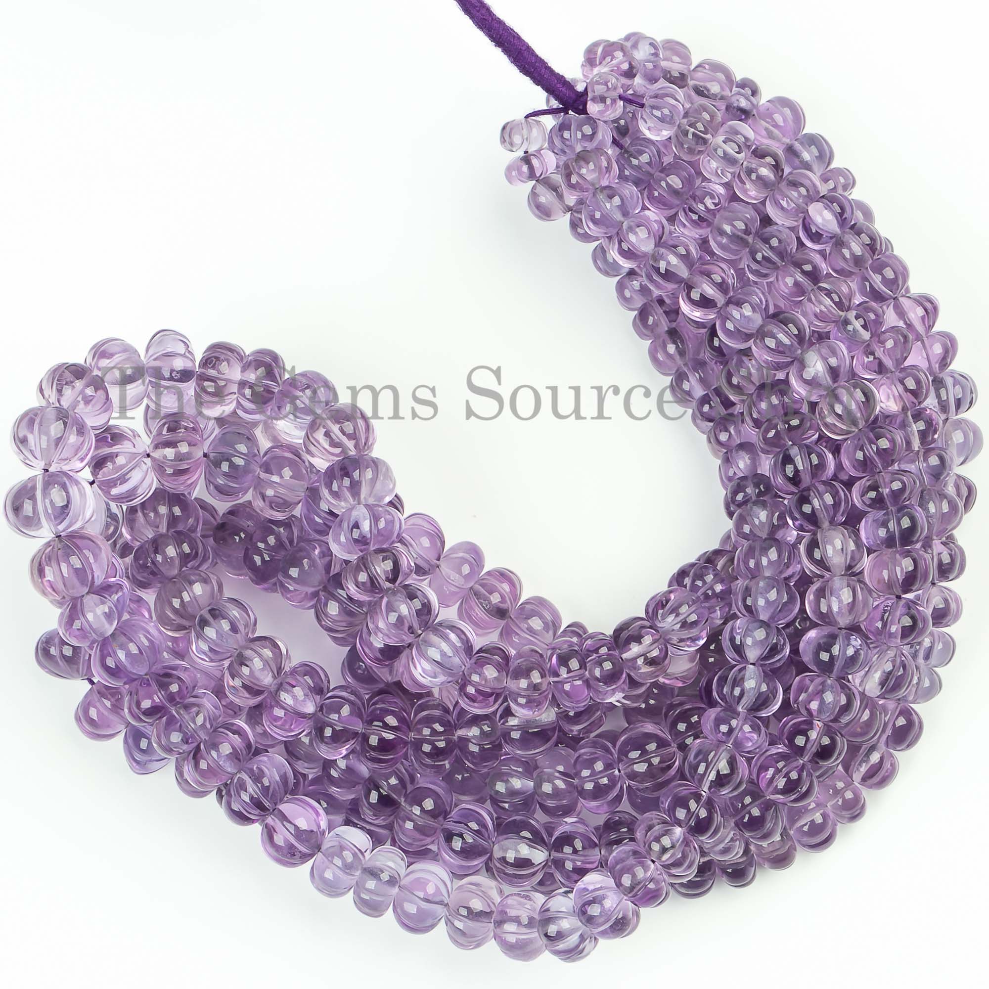 Natural Amethyst Beads, 7-12mm Amethyst Smooth Carving Beads, Pumpkin Melon Shape Beads