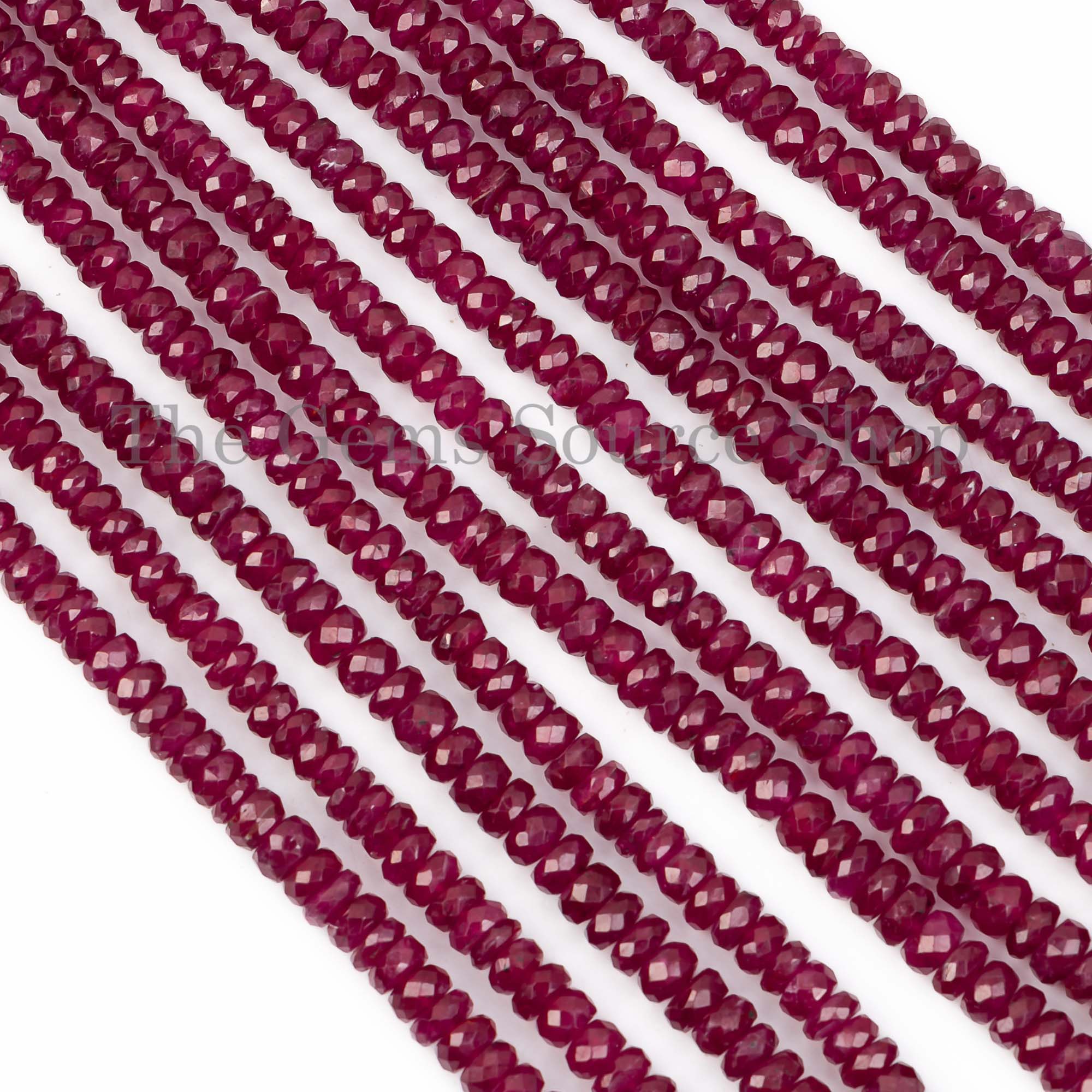 Ruby Rondelle Beads, Faceted Rondelle Beads, Ruby Rondelle Wholesale Beads