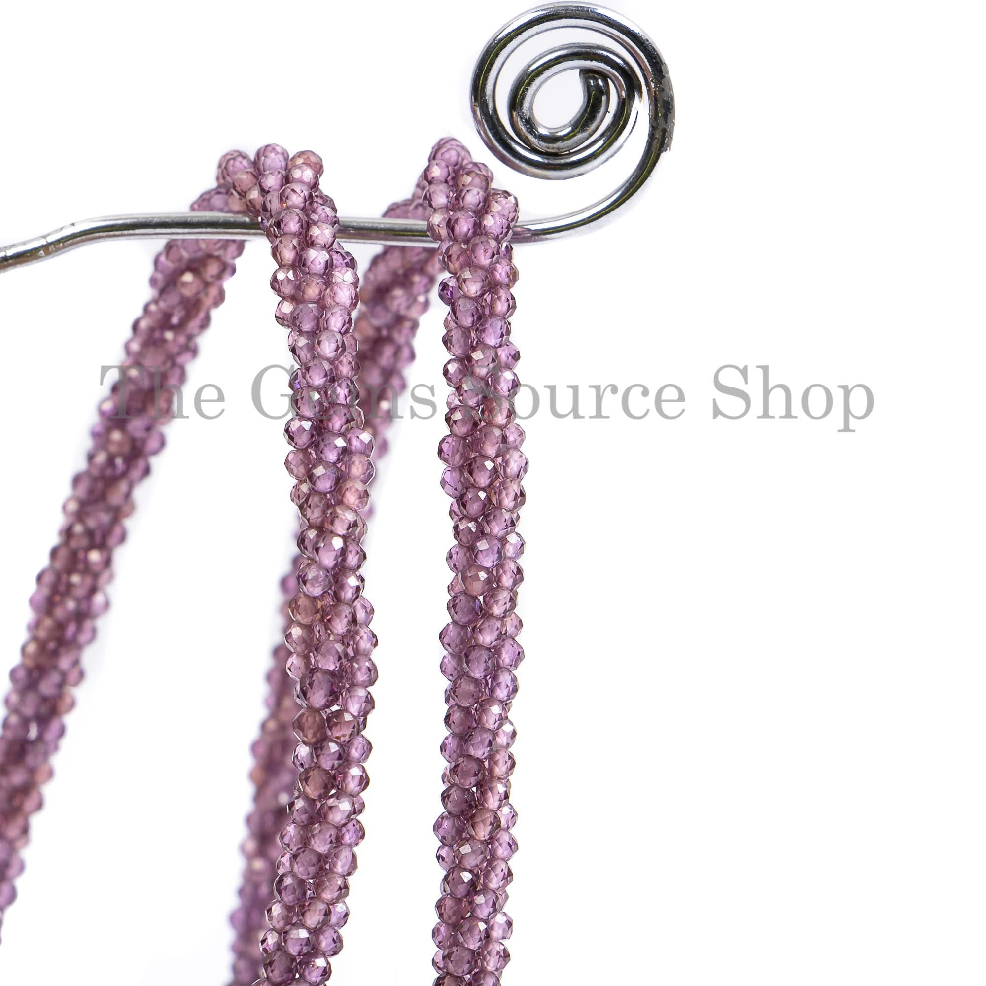 Rhodolite Garnet Beads Necklace, Faceted Rondelle Beads Necklace, Wholesale Beaded Jewelry