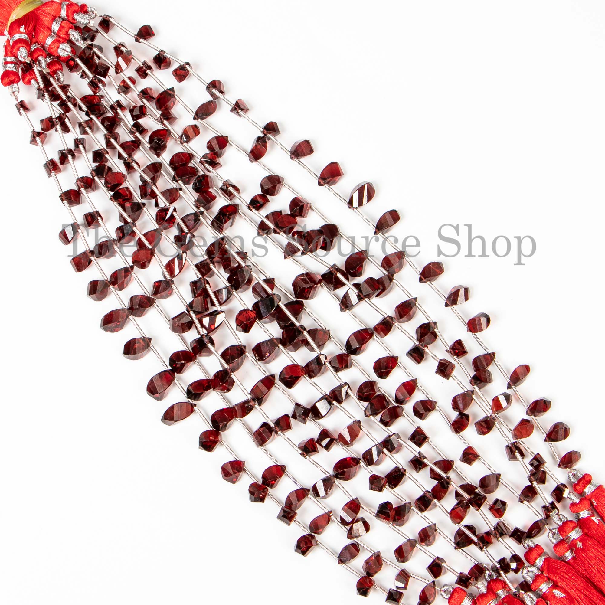 Mozambique Garnet Faceted Twisted Drops Beads, Garnet Fancy Drop Beads