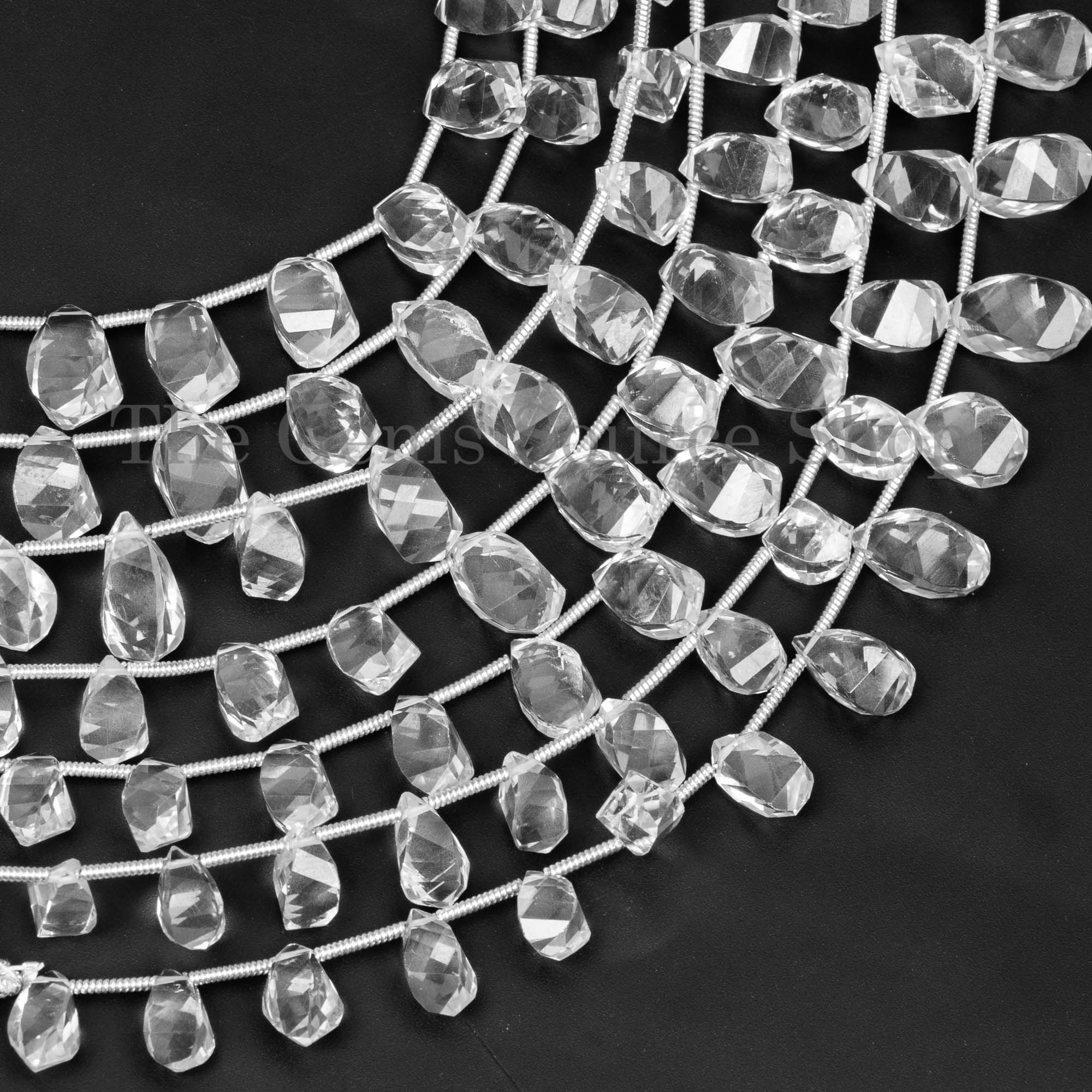 Crystal Quartz Faceted Twisted Drop Beads, Crystal Quartz Fancy Drop Beads