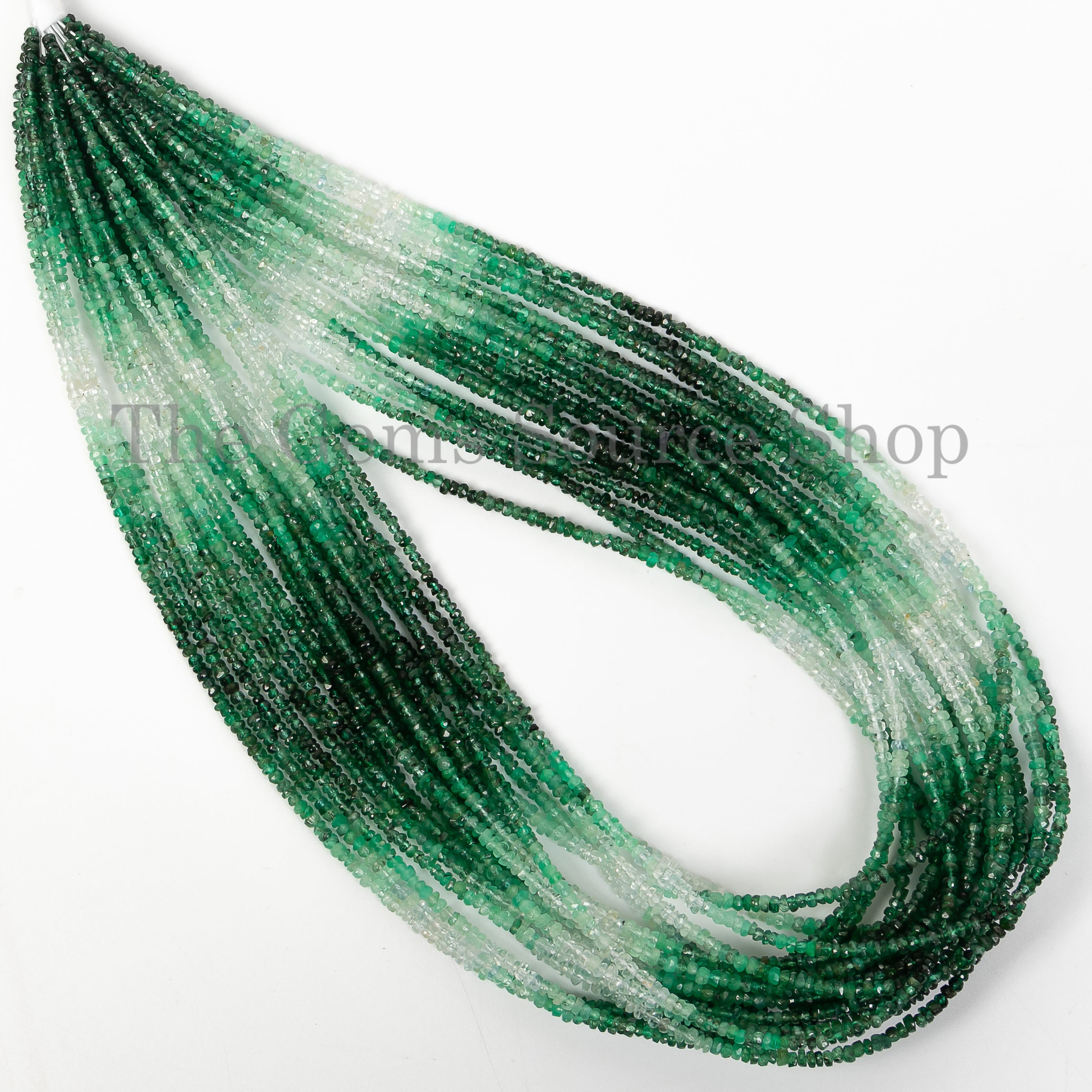 Shaded Emerald Briolette Beads, Faceted Rondelle Shape Loose Beads, TGS-4727