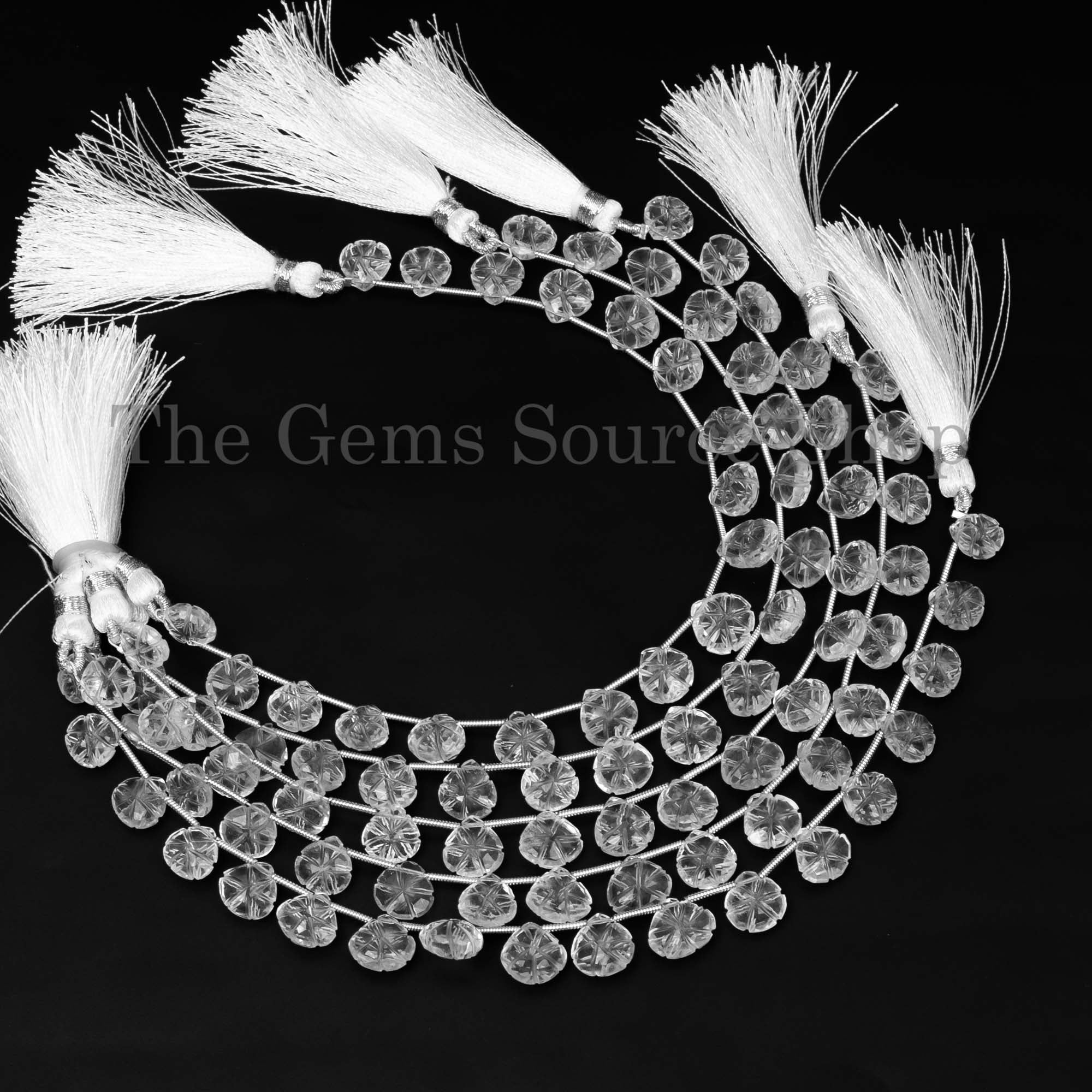 8-10mm Crystal Quartz Heart Shape Flower Carving Beads, Crystal Quartz Beads