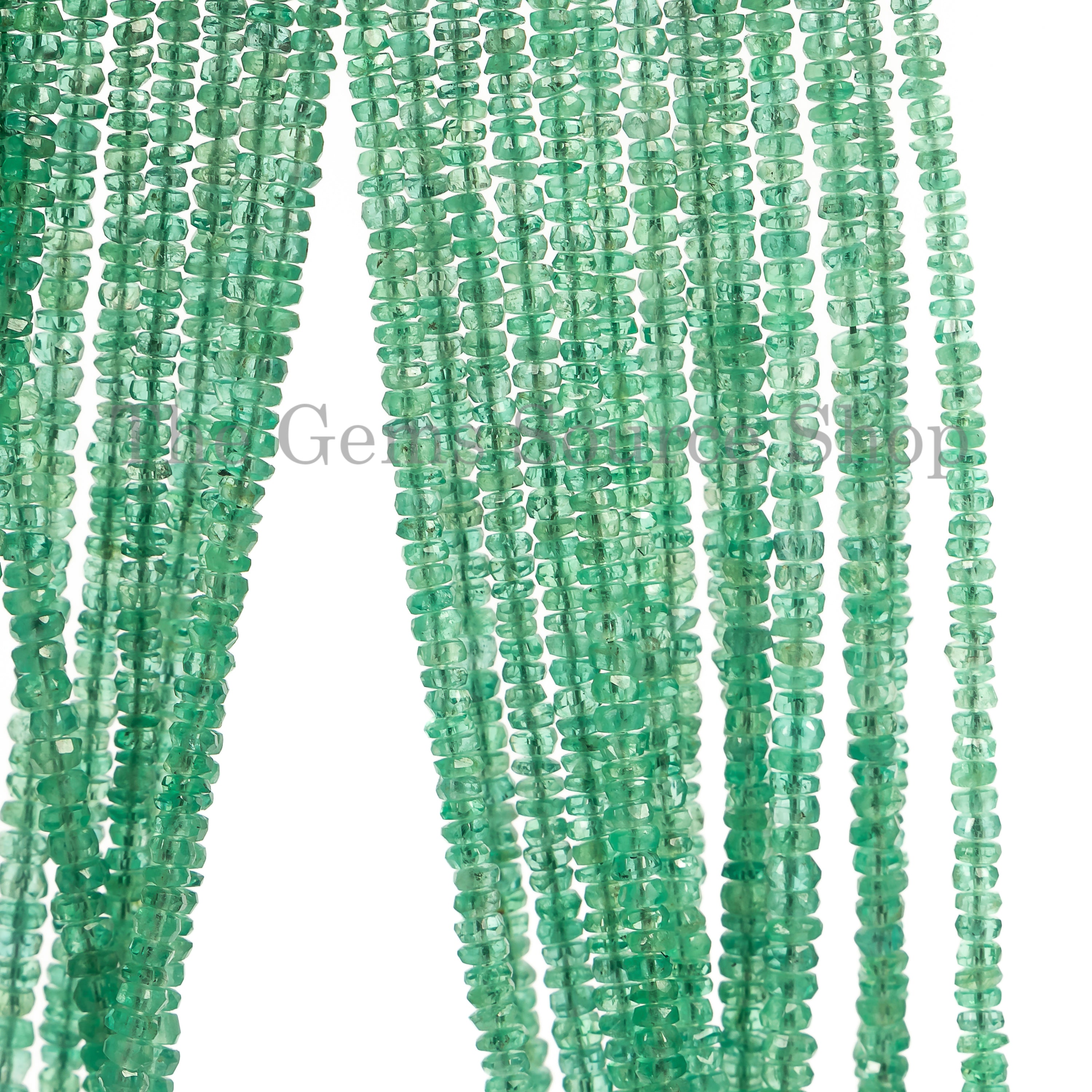 Forest Green Emerald Beads, Emerald Faceted Rondelle Beads, Emerald Gemstone Beads