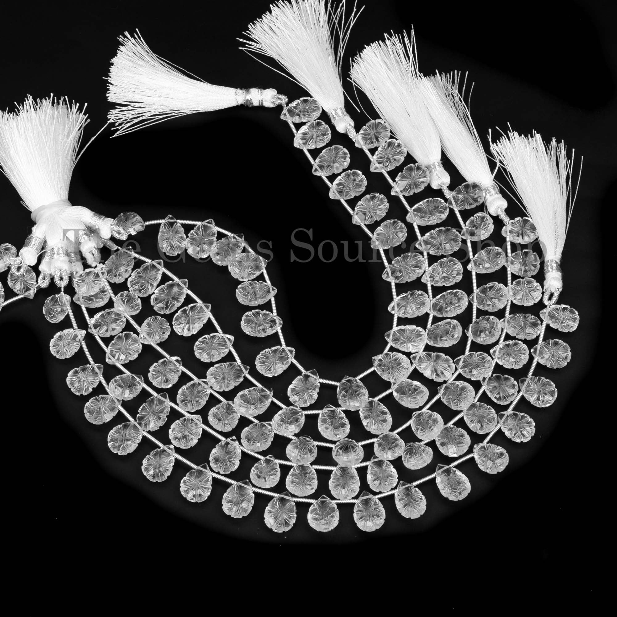 Extremely Rare Crystal Quartz Pear Cut Carving Beads, Crystal Quartz Carving Beads