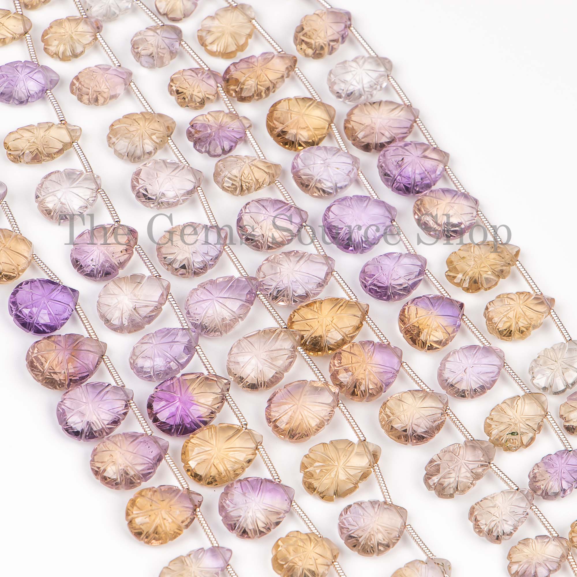 Natural Ametrine Pear Shape Flower Carving Beads, Ametrine Pear Carving Beads