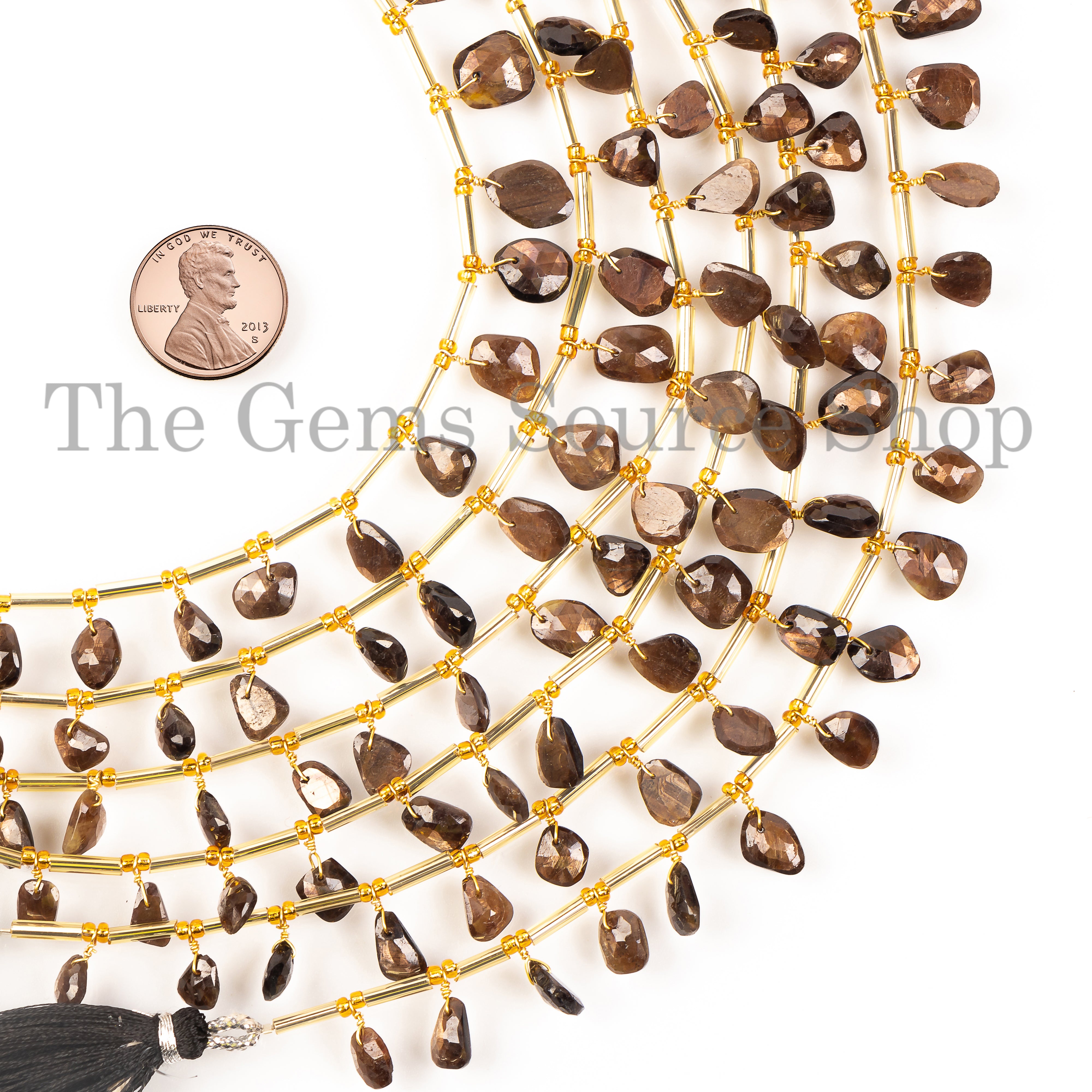 Golden Sapphire Rose Cut Polki Beads, Front to Back Drill Beads, Sapphire Gemstone Strand