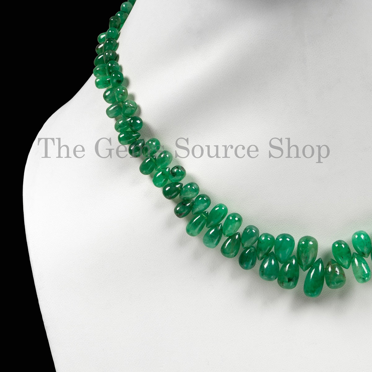 Natural Emerald Drops Smooth Teardrops Beaded Necklace TGS-4548