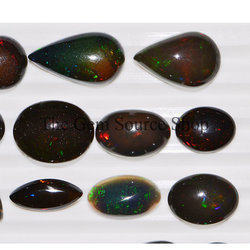 Loose Ethiopian Black Opal Treated Mix Size Cabochon, Treated Black Opal Cabochons, AA Quality