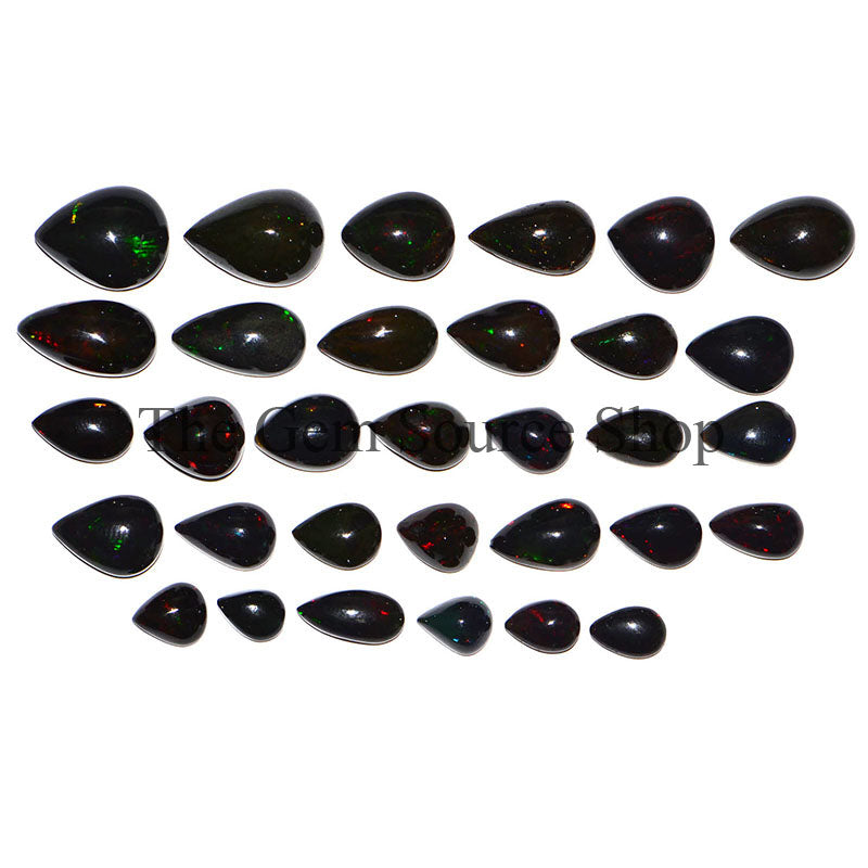 63cts Lot Natural Black Ethiopian Opal Pear Shape Cabochons, Smooth Pear Cabochons