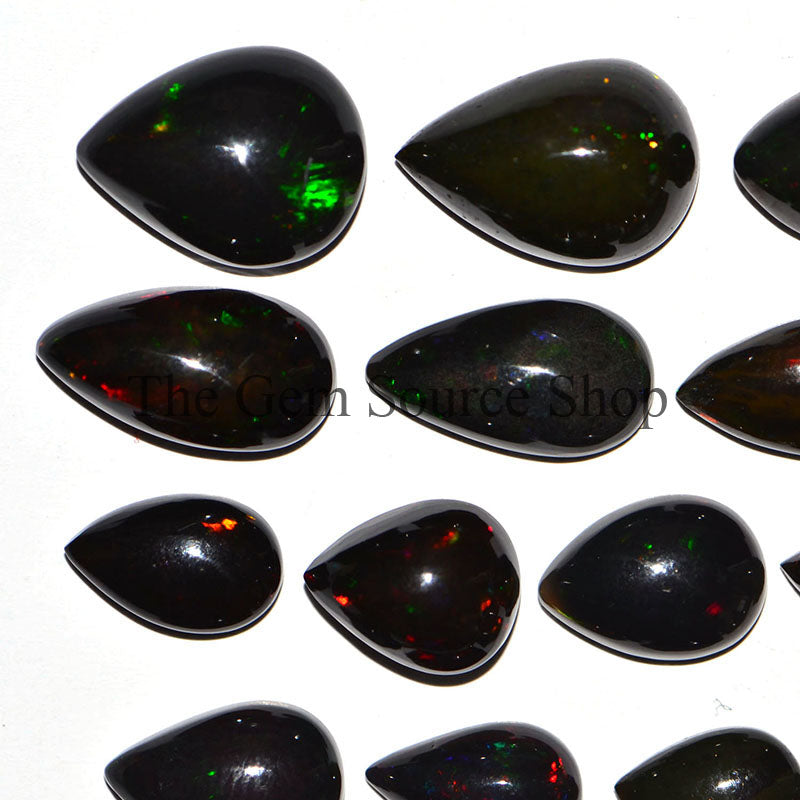 63cts Lot Natural Black Ethiopian Opal Pear Shape Cabochons, Smooth Pear Cabochons