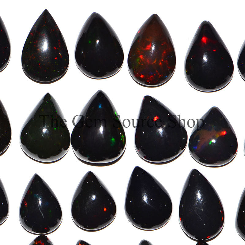 AAA Quality Ethiopian Black Opal Lot, Pear Shape Cabochon, Black Opal Loose Gemstone