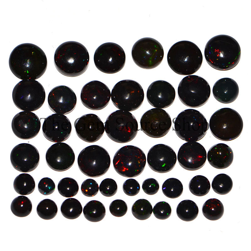 Wholesale Lot, Treated Ethiopian Black Opal Round Cabochons, Smooth Rounds Cab, AAA Quality