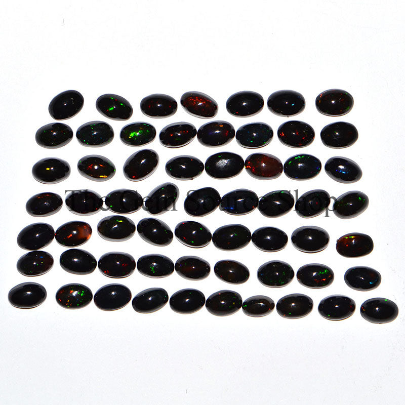 Loose Ethiopian Black Opal Treated 4X6MM Oval Cabochon, Treated Black Opal Cabochons, AAA Quality