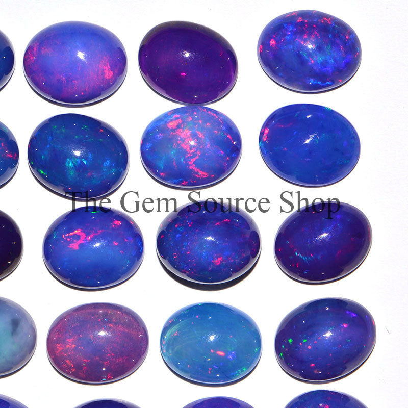Ethiopian Opal Blue Treated Oval Cabochons, Opal Cabs, Loose Ethiopian Opal Gemstone