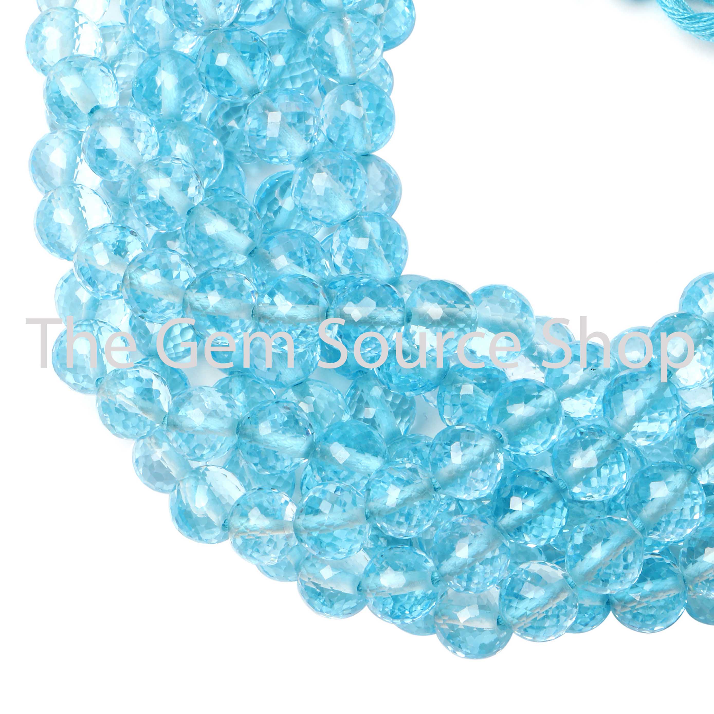 Swiss Blue Topaz Faceted Round Gemstone Beads For Jewelry TGS-2428