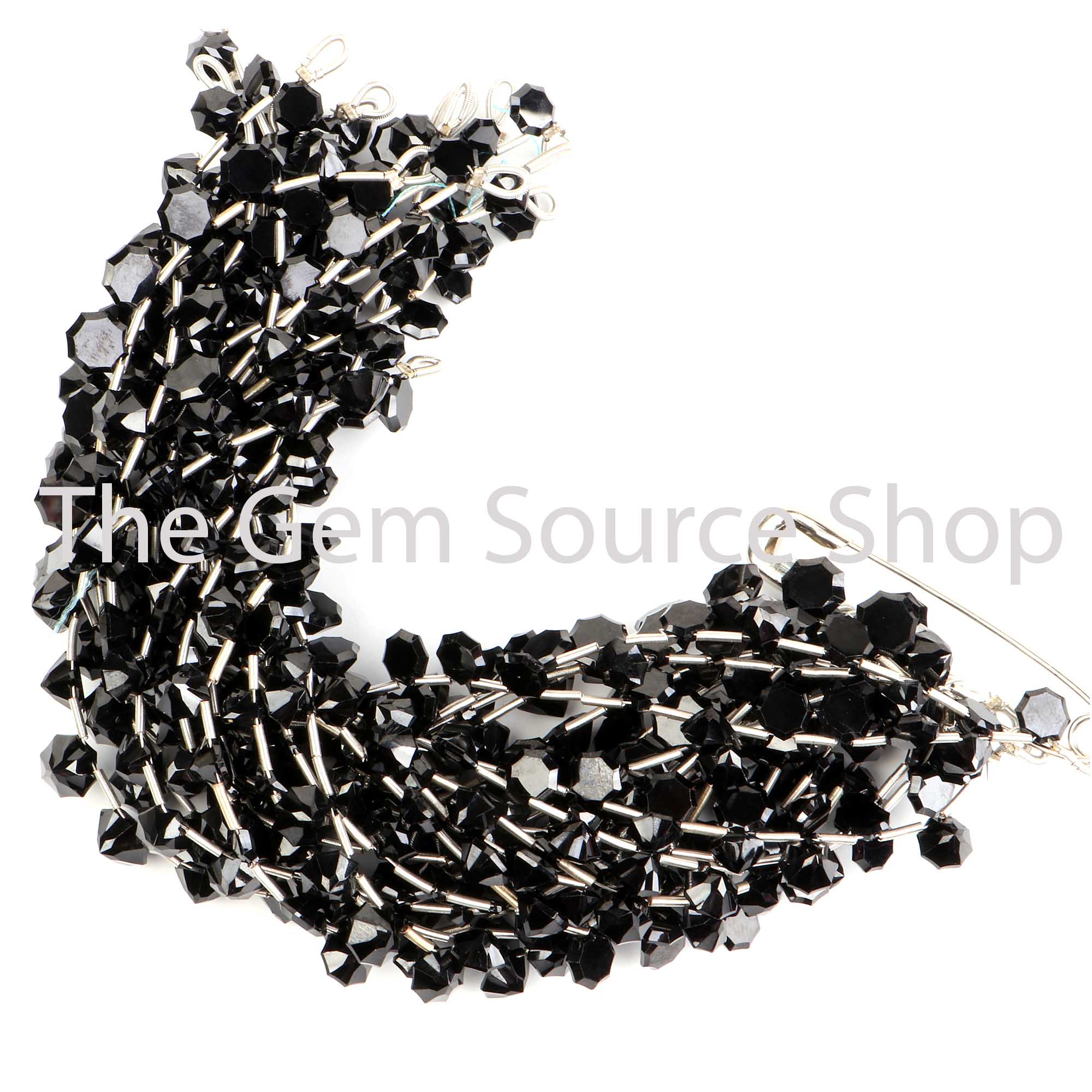 Black Spinel Faceted Star Cut Round Shape Beads TGS-2522
