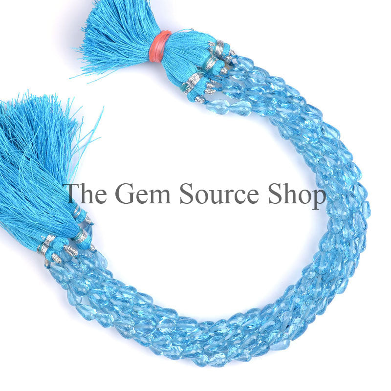 Swiss Blue Topaz Beads, Blue Topaz Faceted Drop Beads, Straight Drill Drop Beads, Gemstone Beads