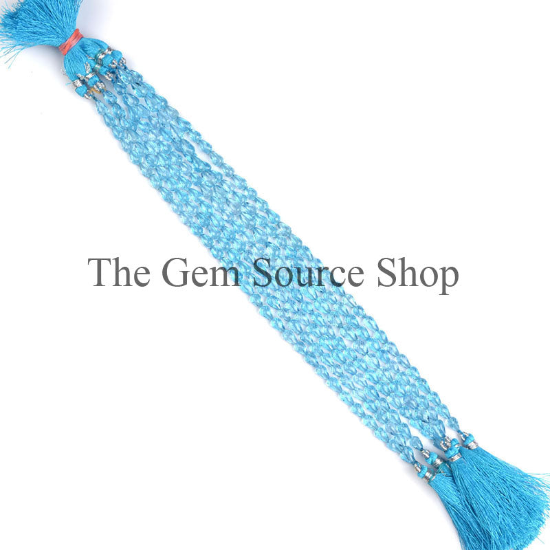 Swiss Blue Topaz Beads, Blue Topaz Faceted Drop Beads, Straight Drill Drop Beads, Gemstone Beads