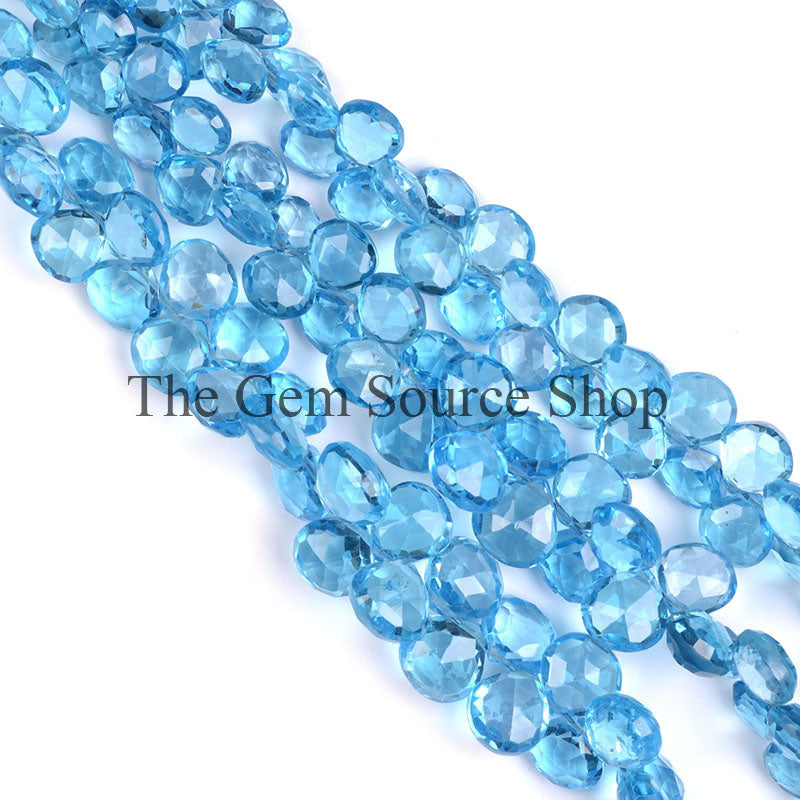 Swiss Blue Topaz Faceted Heart Shape Side Drill Gemstone Beads