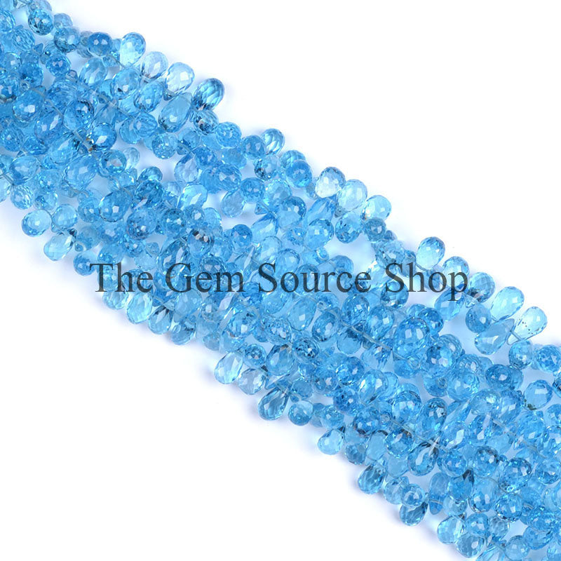 Natural Swiss Blue Topaz Beads, Blue Topaz Faceted Beads, Swiss Topaz Drop Dhape Beads, Side Drill Drop Beads